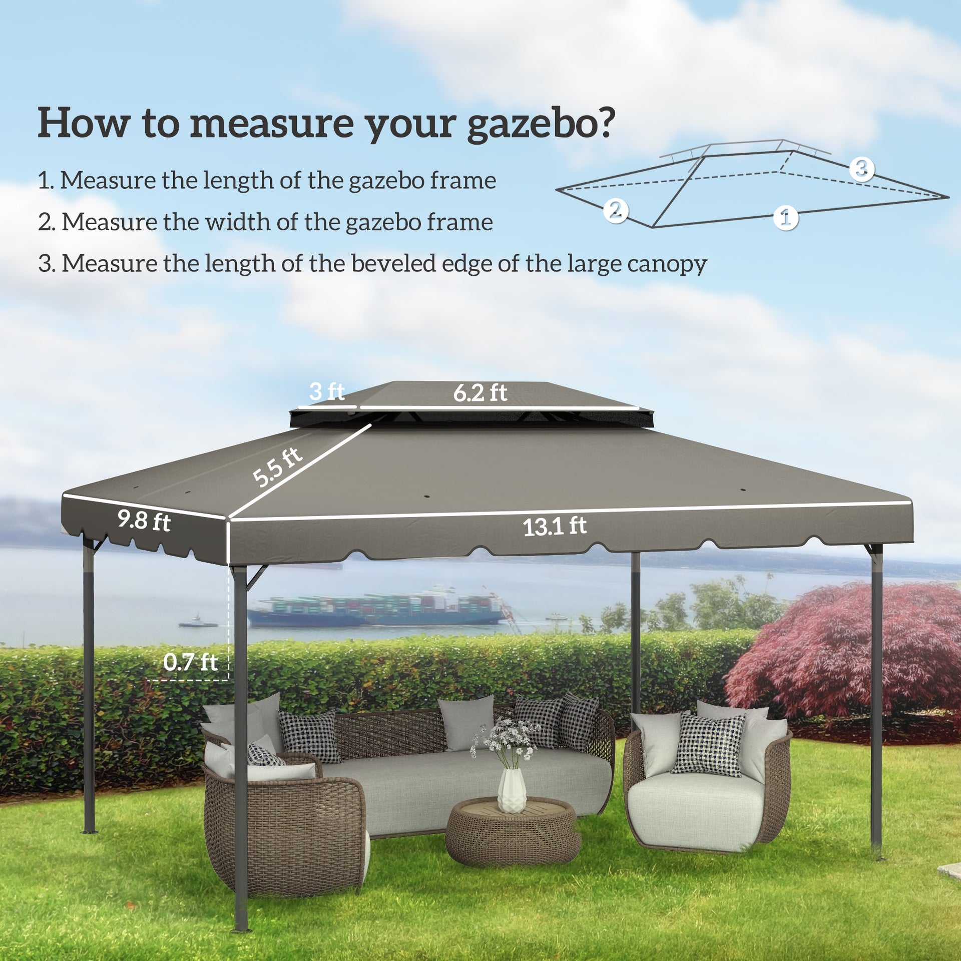 Outsunny Model 84C-101 or 84C-144 13' x 10' Gazebo Replacement Canopy, Gazebo Top with Double Vented Roof (TOP ONLY), Gray