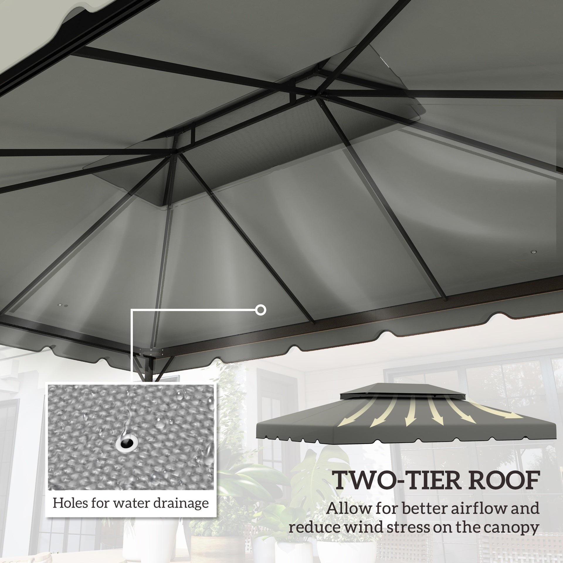 Outsunny Model 84C-101 or 84C-144 13' x 10' Gazebo Replacement Canopy, Gazebo Top with Double Vented Roof (TOP ONLY), Gray