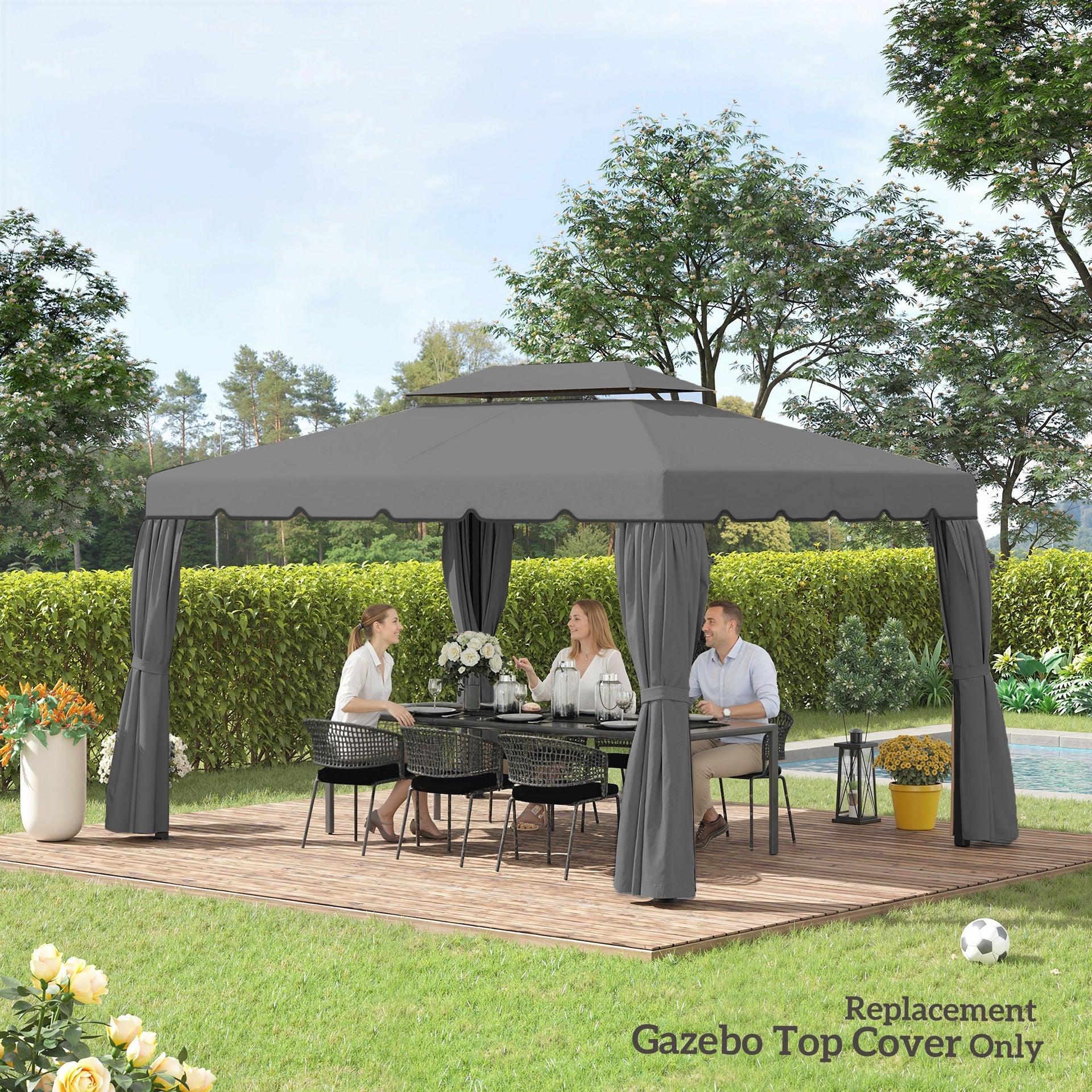 Outsunny Model 84C-101 or 84C-144 13' x 10' Gazebo Replacement Canopy, Gazebo Top with Double Vented Roof (TOP ONLY), Gray