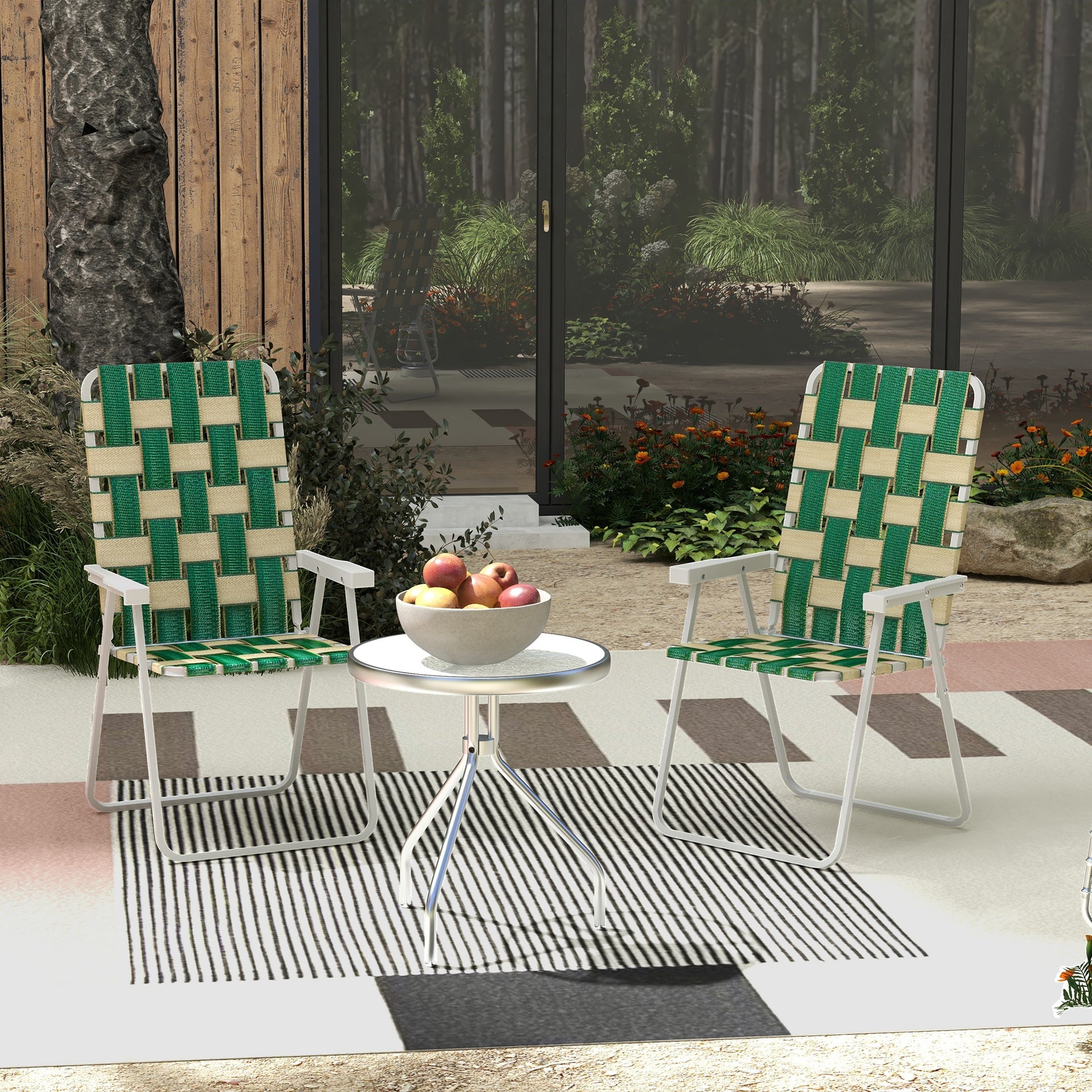 Outsunny Set of 2 Patio Folding Chairs, Classic Outdoor Camping Chairs, Portable Lawn Chairs w/ Armrests, Green