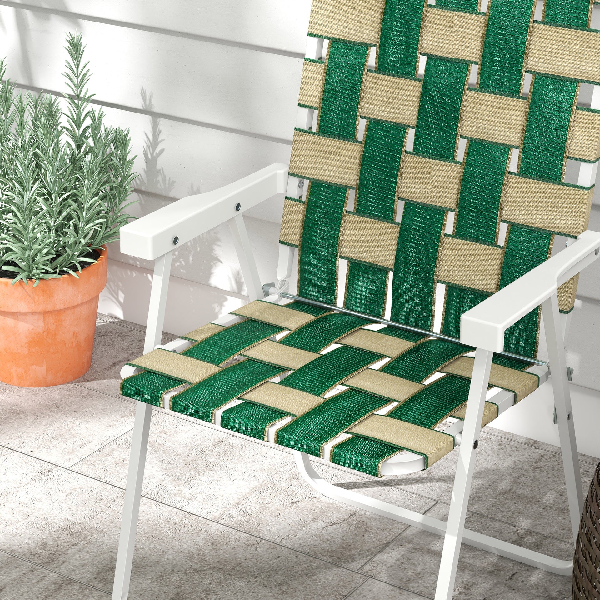 Outsunny Set of 2 Patio Folding Chairs, Classic Outdoor Camping Chairs, Portable Lawn Chairs w/ Armrests, Green