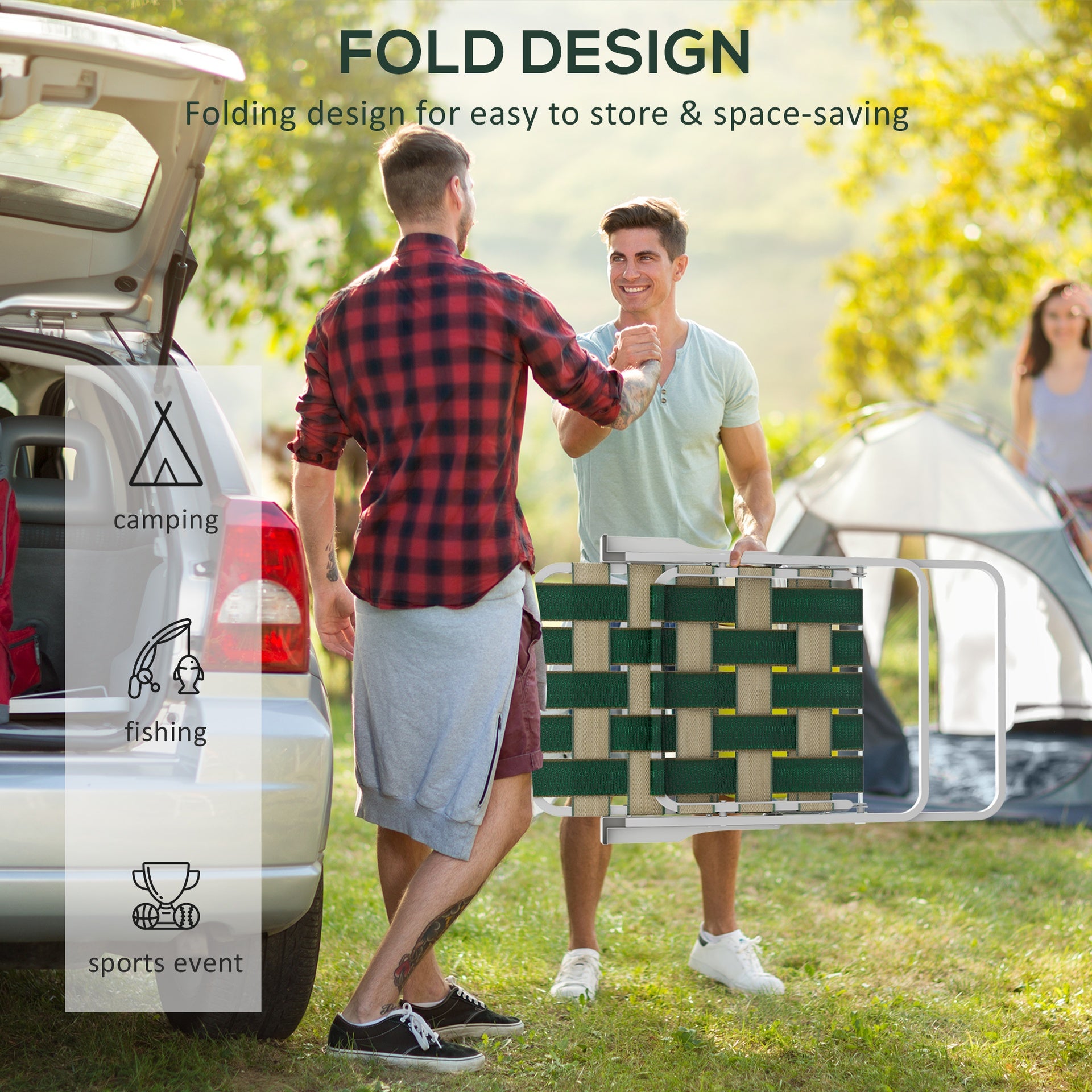 Outsunny Set of 2 Patio Folding Chairs, Classic Outdoor Camping Chairs, Portable Lawn Chairs w/ Armrests, Green