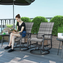 Outsunny Wicker Rattan Swivel Patio Glider Chair Set of 2, Outdoor Glider Chair with Steel Frame, High Back, Gray