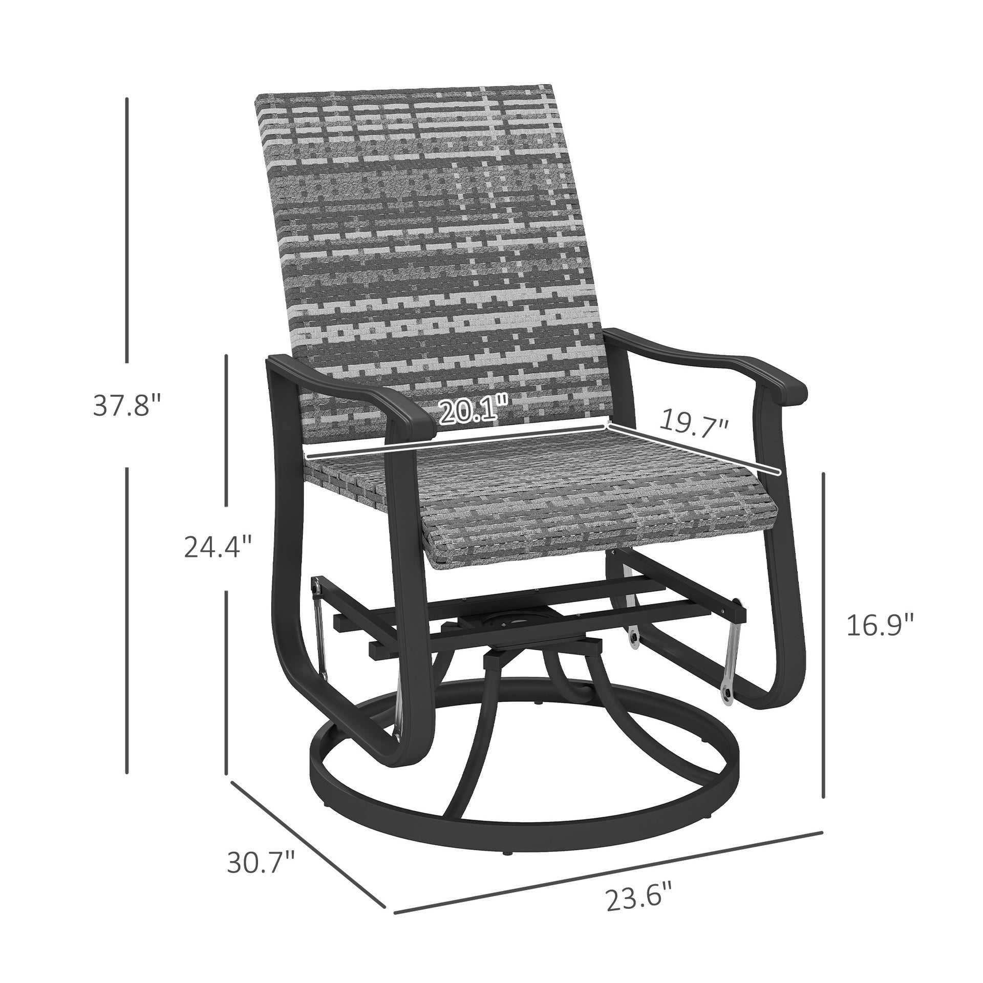 Outsunny Wicker Rattan Swivel Patio Glider Chair Set of 2, Outdoor Glider Chair with Steel Frame, High Back, Gray