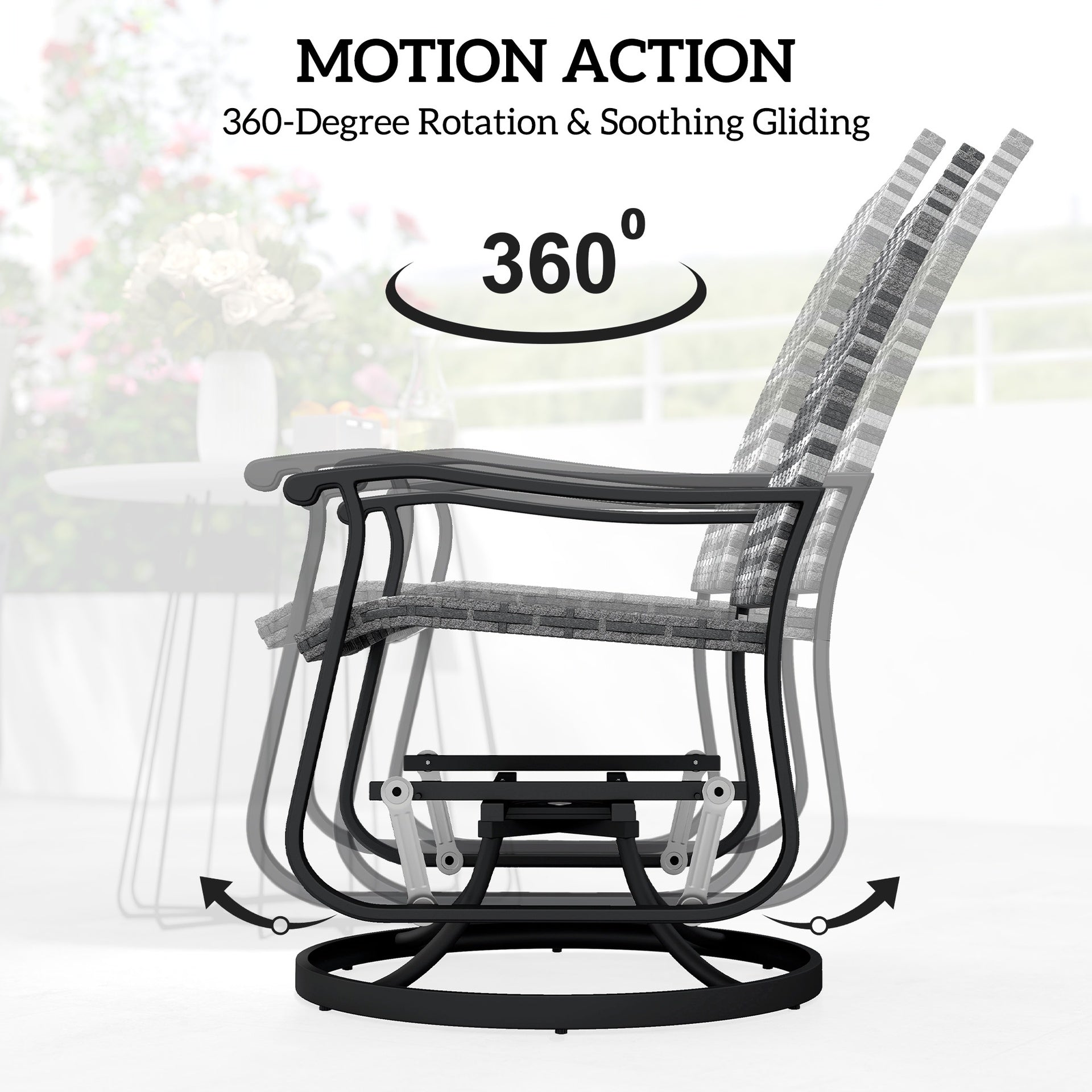 Outsunny Wicker Rattan Swivel Patio Glider Chair Set of 2, Outdoor Glider Chair with Steel Frame, High Back, Gray