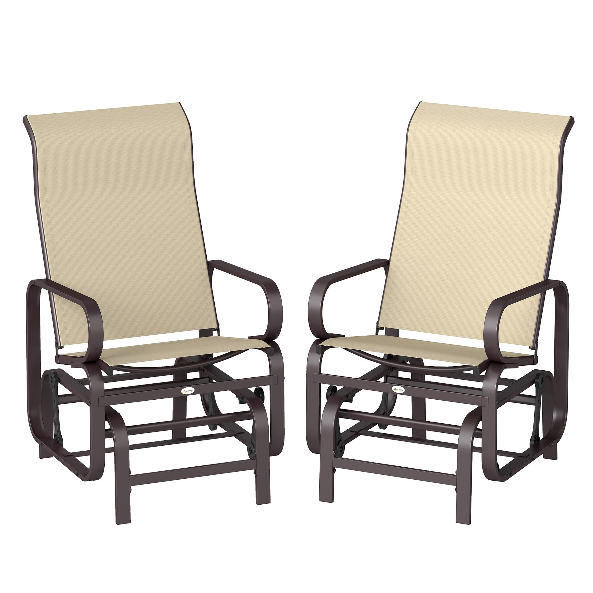 Outsunny Gliding Lounger Chair Set of 2, Single Rockers with Lightweight Metal & Mesh Construction, Khaki