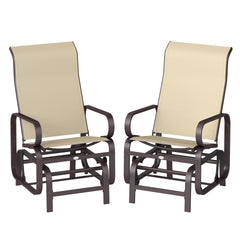 Outsunny Gliding Lounger Chair Set of 2, Single Rockers with Lightweight Metal & Mesh Construction, Khaki