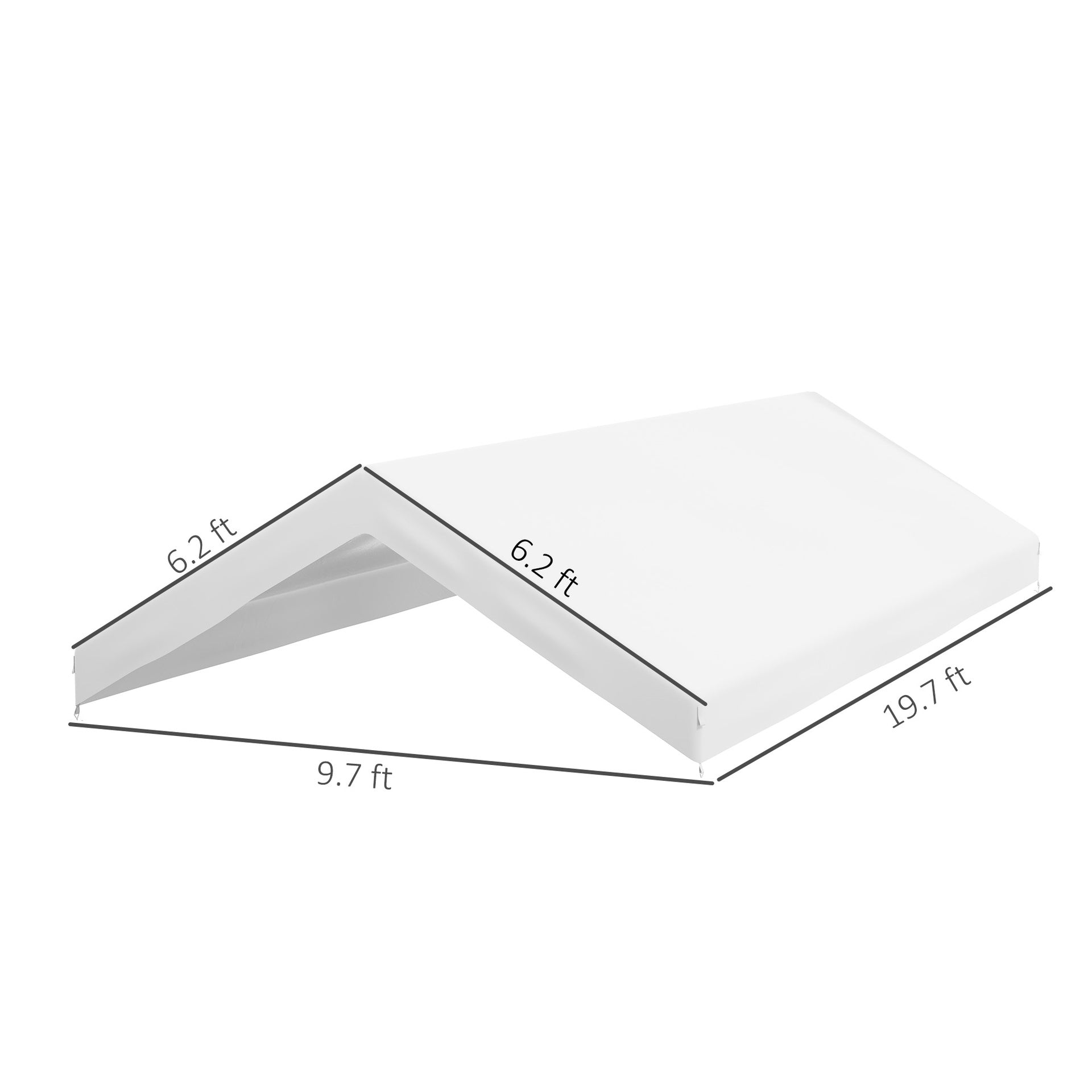Outsunny 20' x 10' Carport Replacement Canopy for Model 84C-207WT or 84C-386V00WT with Ball Bungee Cords, White (Only Cover)