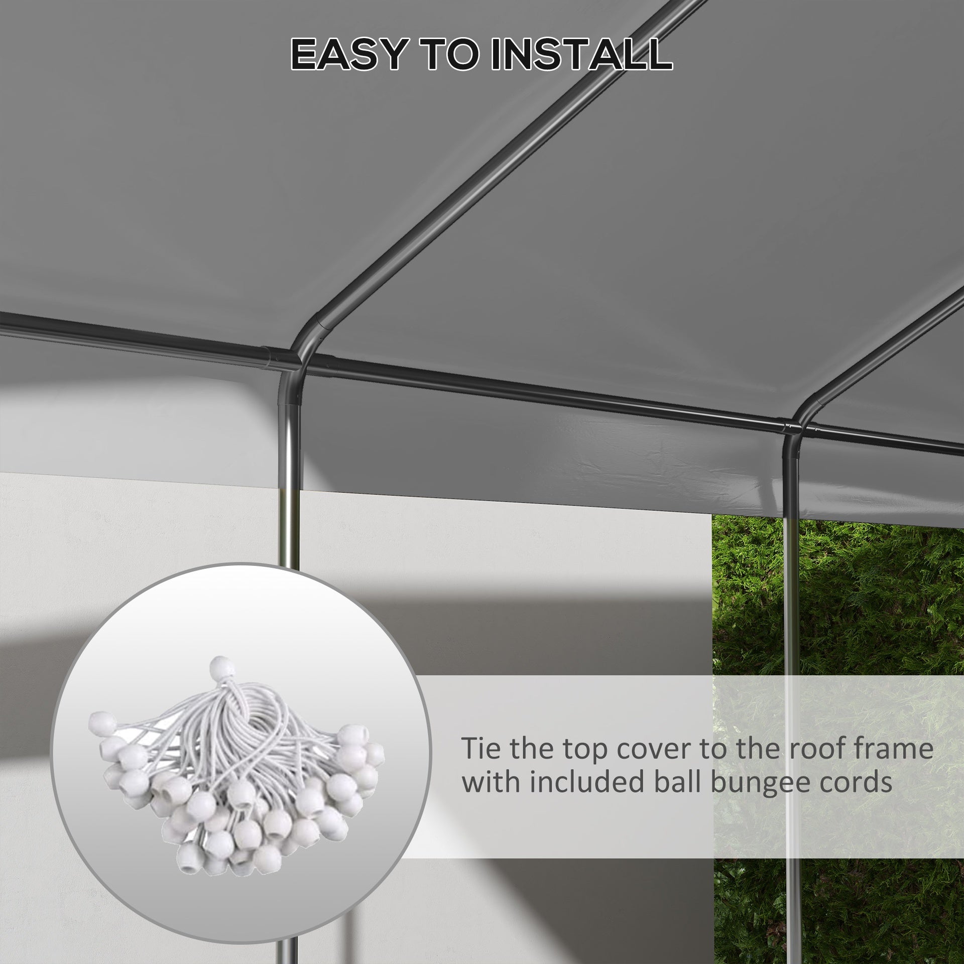 Outsunny 20' x 10' Carport Replacement Canopy for Model 84C-207WT or 84C-386V00WT with Ball Bungee Cords, White (Only Cover)