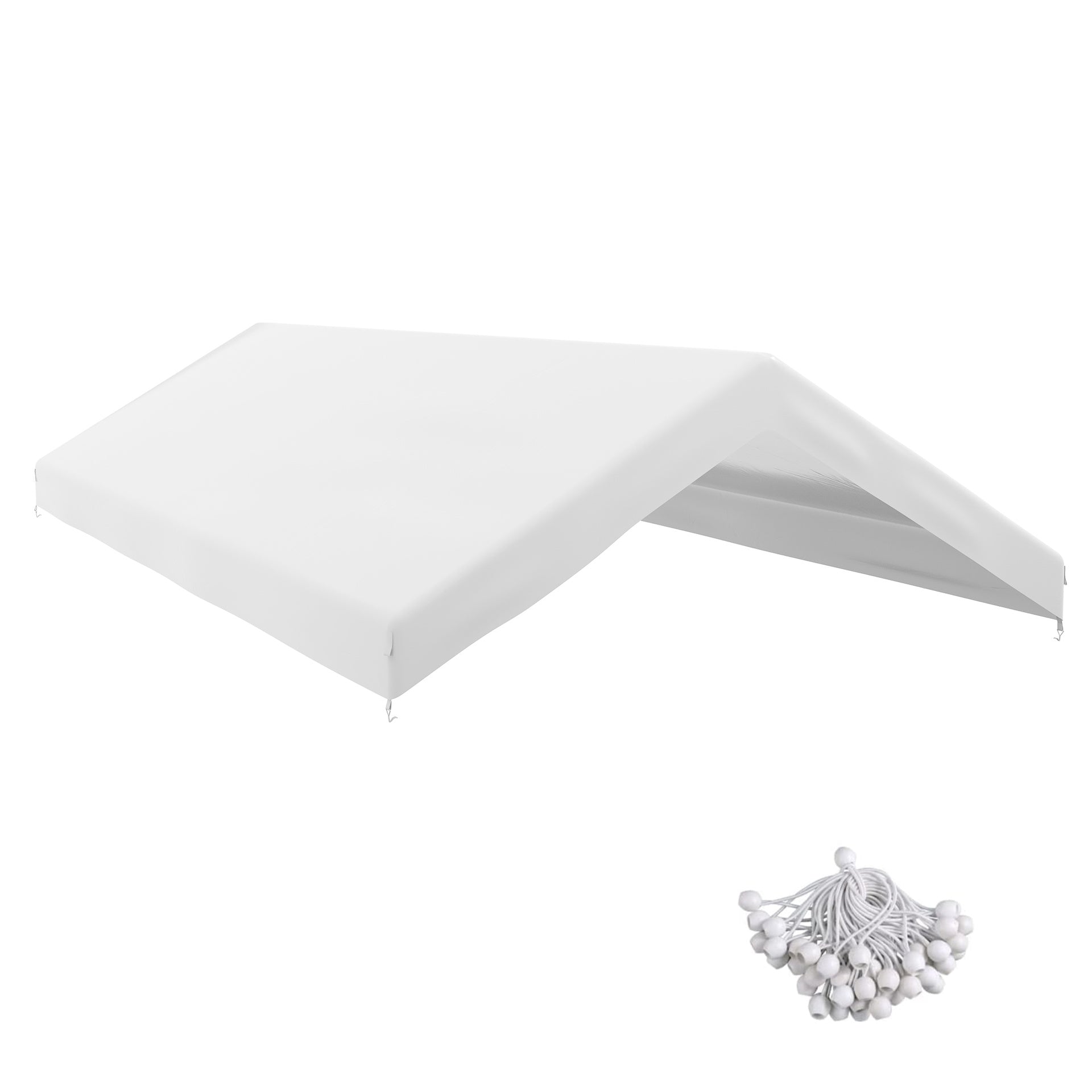 Outsunny 20' x 10' Carport Replacement Canopy for Model 84C-207WT or 84C-386V00WT with Ball Bungee Cords, White (Only Cover)