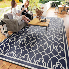 Outsunny Reversible Outdoor Rug, Waterproof Plastic Straw with Carry Bag, 9' x 18', Blue & White Lantern
