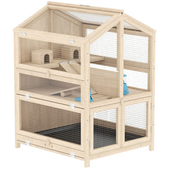 PawHut Wooden Hamster Cage, Large 3 Tier Hamster Cage w/ Pull-Out Tray, Openable Top, Hut, Seesaws, 26.8"L x 24.2"W x 35.4"H