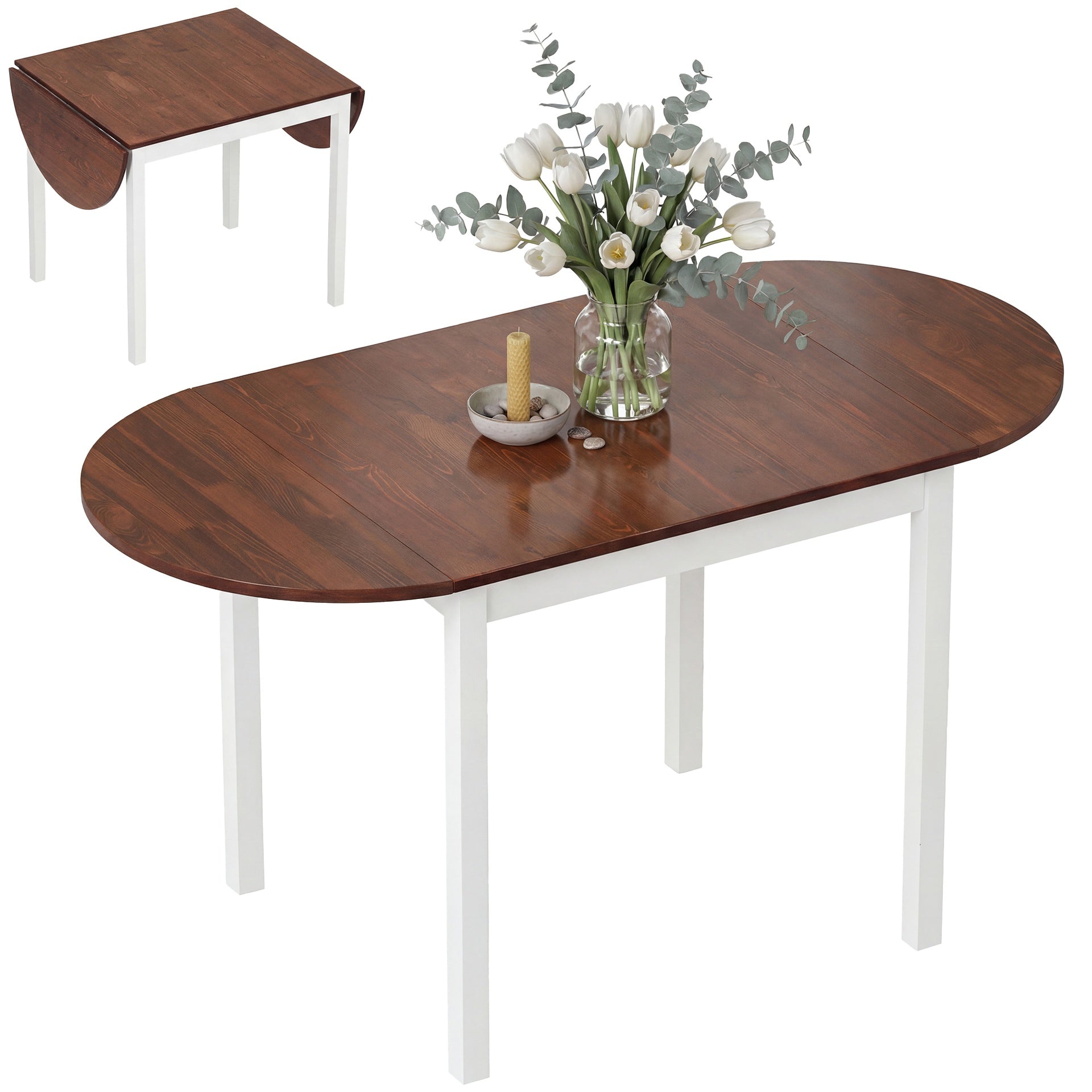 HOMCOM 55" Wood Kitchen Table, Drop Leaf Tables for Small Spaces, Brown