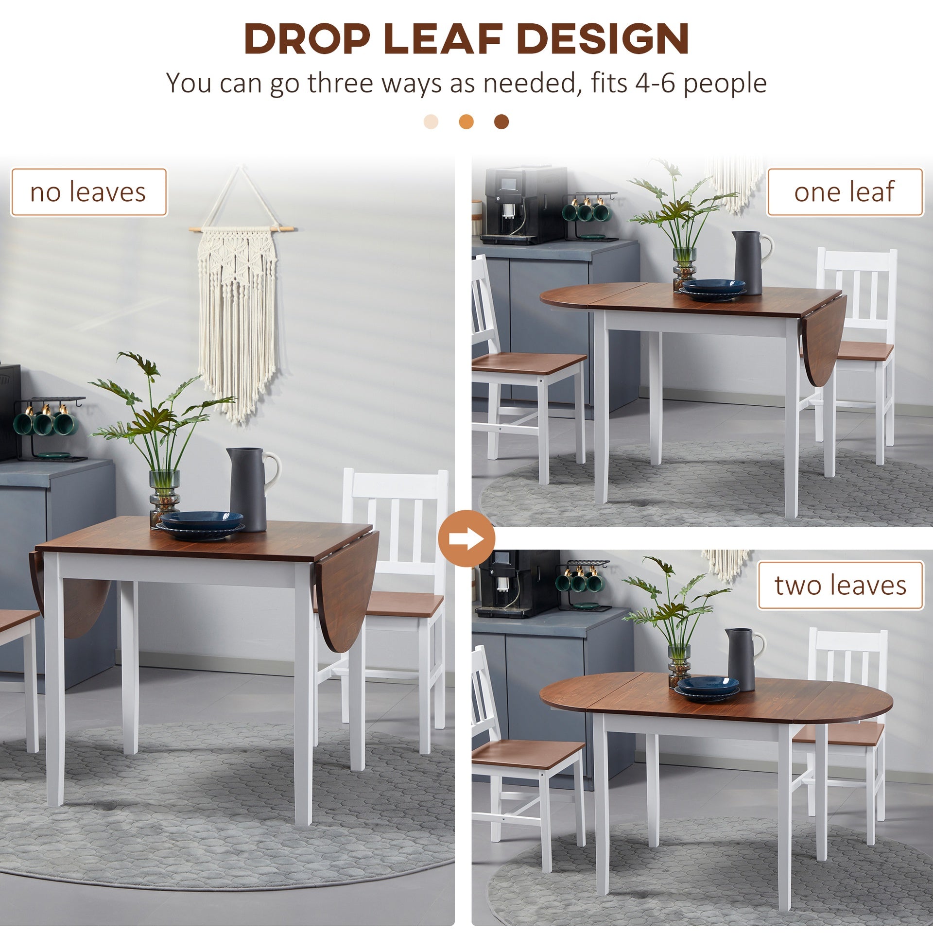 HOMCOM 55" Wood Kitchen Table, Drop Leaf Tables for Small Spaces, Brown