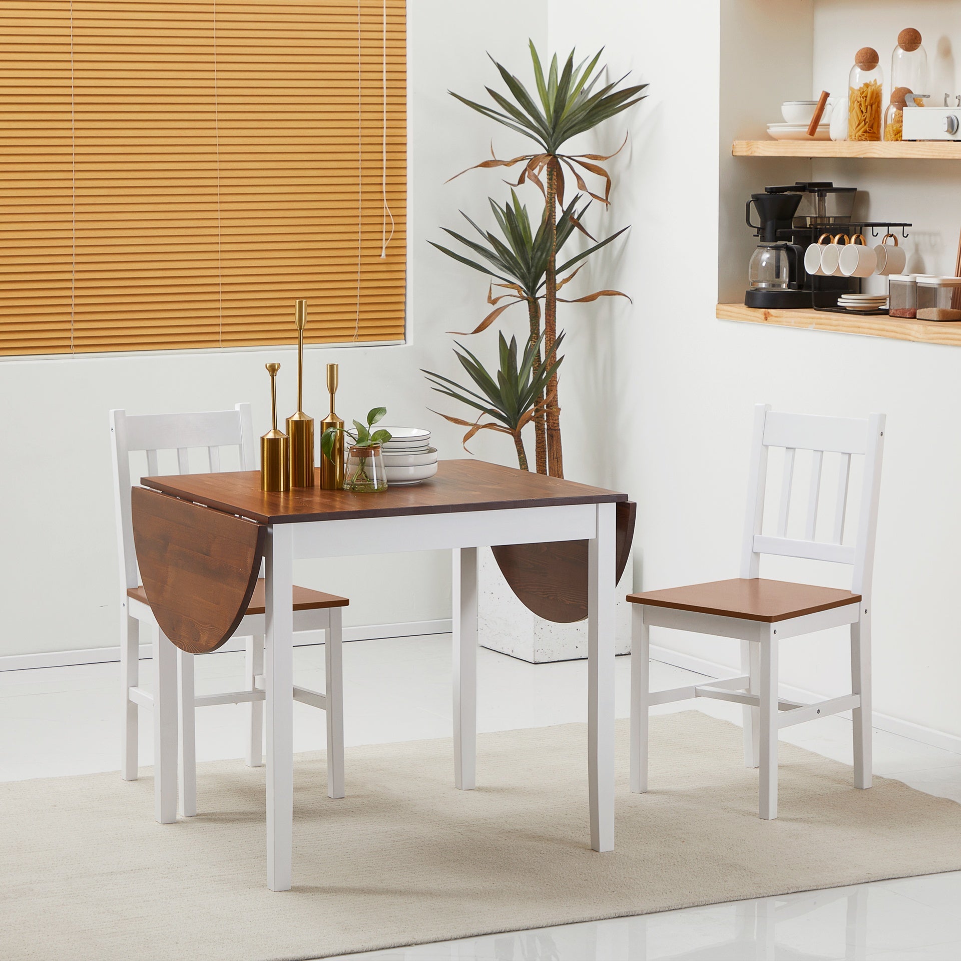 HOMCOM 55" Wood Kitchen Table, Drop Leaf Tables for Small Spaces, Brown
