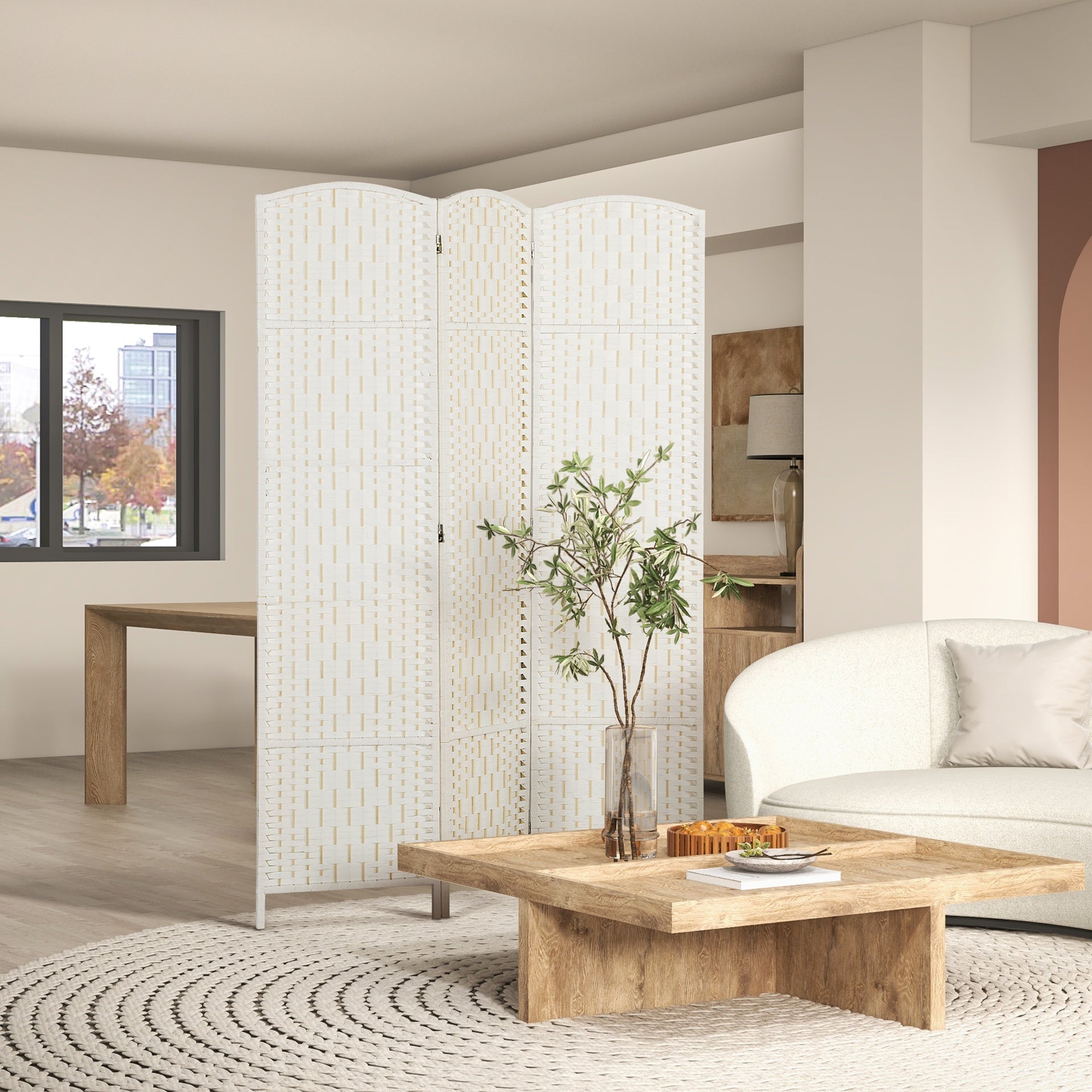 HOMCOM Room Divider, 3 Panel Folding Privacy Screen, 6FT Tall Portable Weave Partition Wall Divider for Bedroom, White
