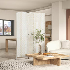HOMCOM Room Divider, 3 Panel Folding Privacy Screen, 6FT Tall Portable Weave Partition Wall Divider for Bedroom, White