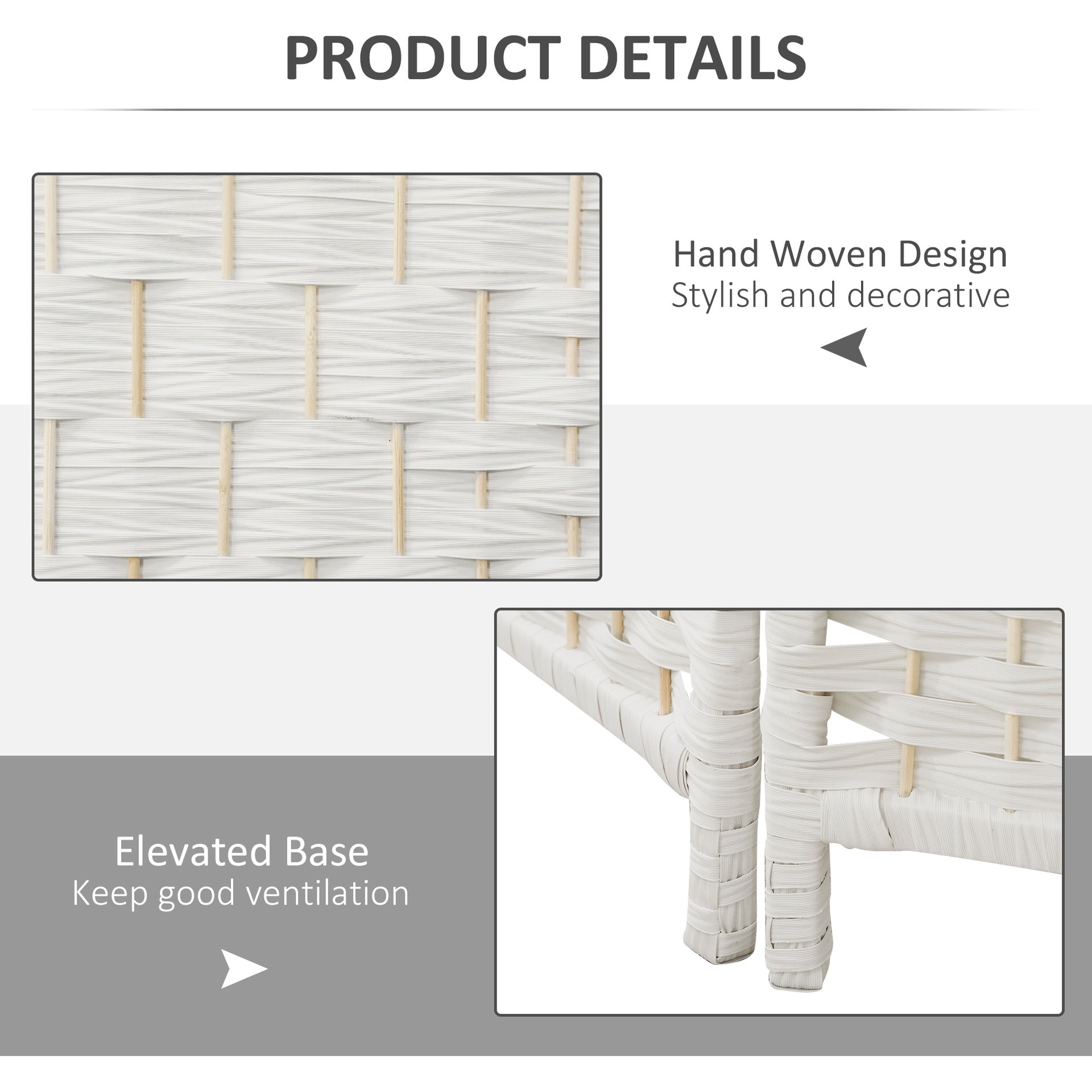 HOMCOM Room Divider, 3 Panel Folding Privacy Screen, 6FT Tall Portable Weave Partition Wall Divider for Bedroom, White
