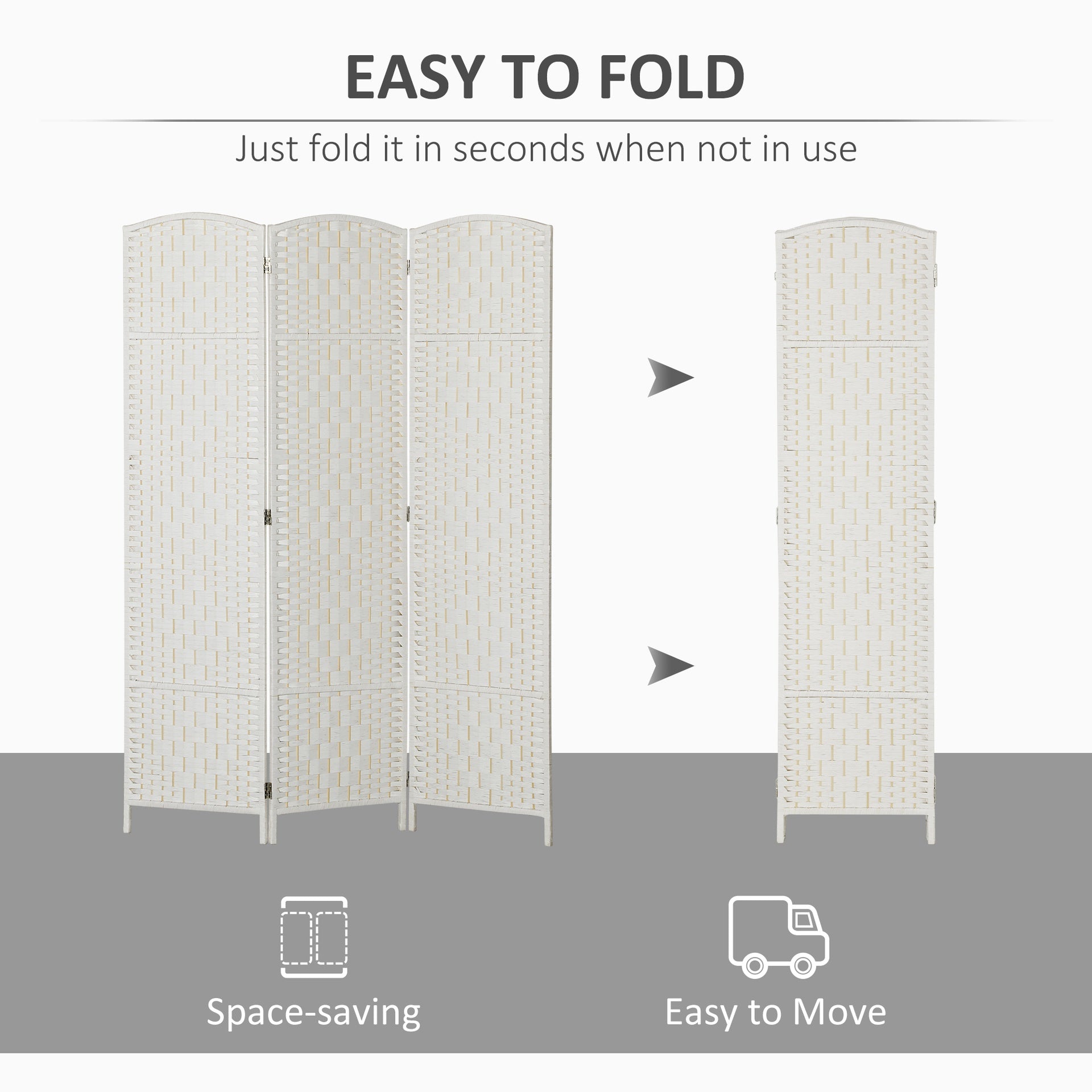 HOMCOM Room Divider, 3 Panel Folding Privacy Screen, 6FT Tall Portable Weave Partition Wall Divider for Bedroom, White