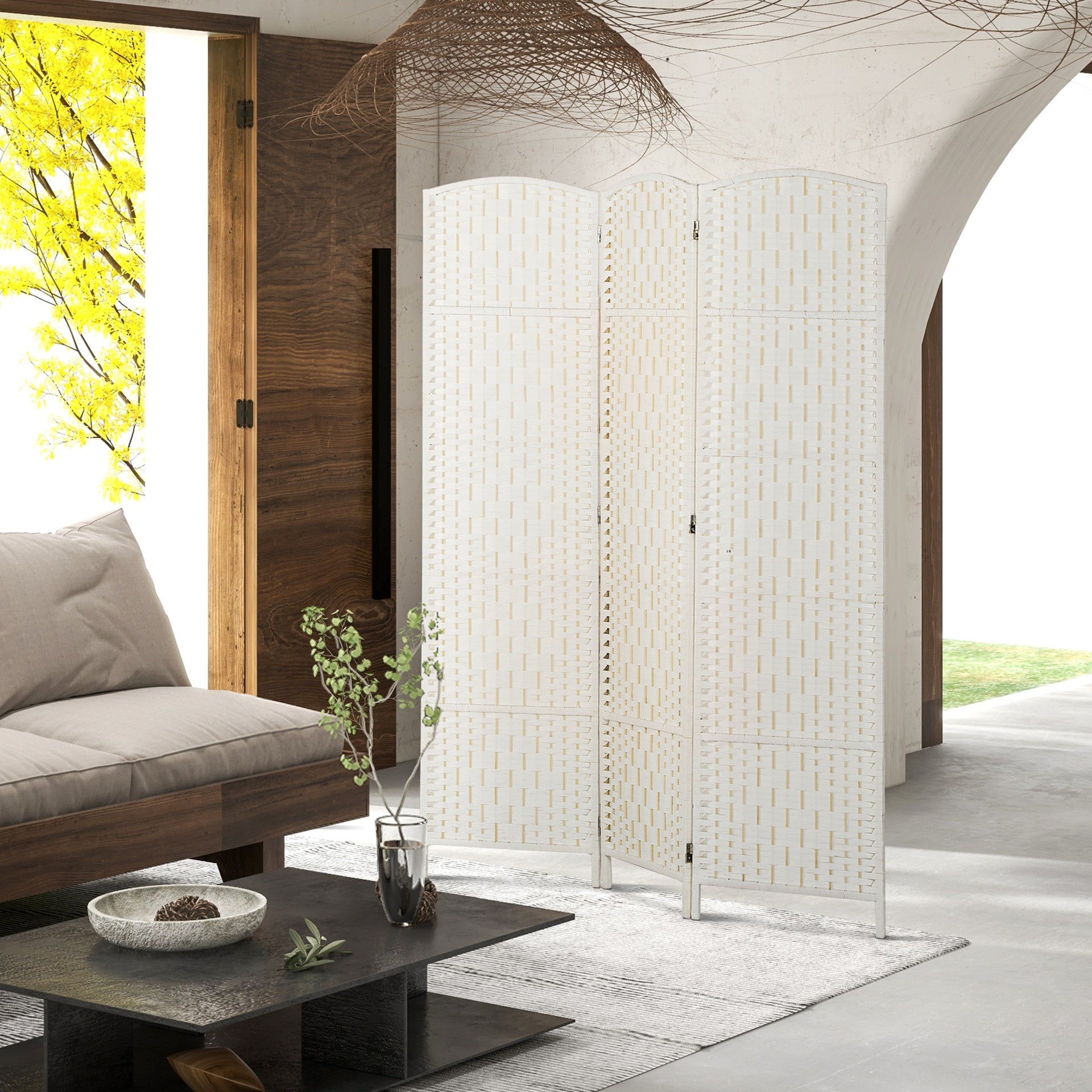 HOMCOM Room Divider, 3 Panel Folding Privacy Screen, 6FT Tall Portable Weave Partition Wall Divider for Bedroom, White