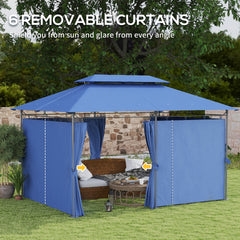 Outsunny 10' x 13' Double Roof Patio Gazebo, Outdoor Gazebo with Curtains, for Garden, Lawn, Backyard and Deck, Dark Blue