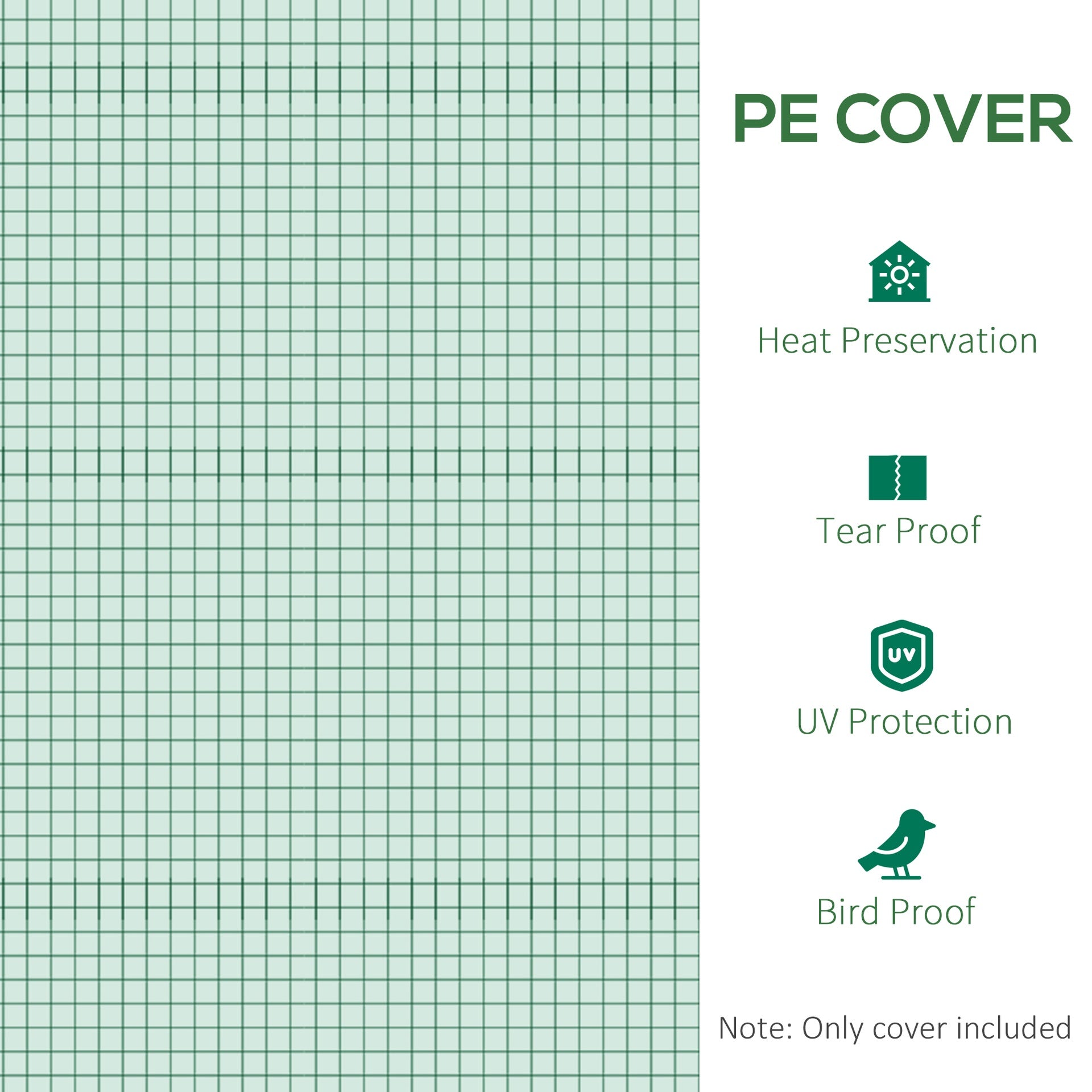 Outsunny 9.8' x 6.6' x 6.6' Plastic Greenhouse Cover Replacement, Heavy Duty Waterproof Tarp for Hoop House, Sheeting with 6 Windows, Door & Reinforcement Grid, Green