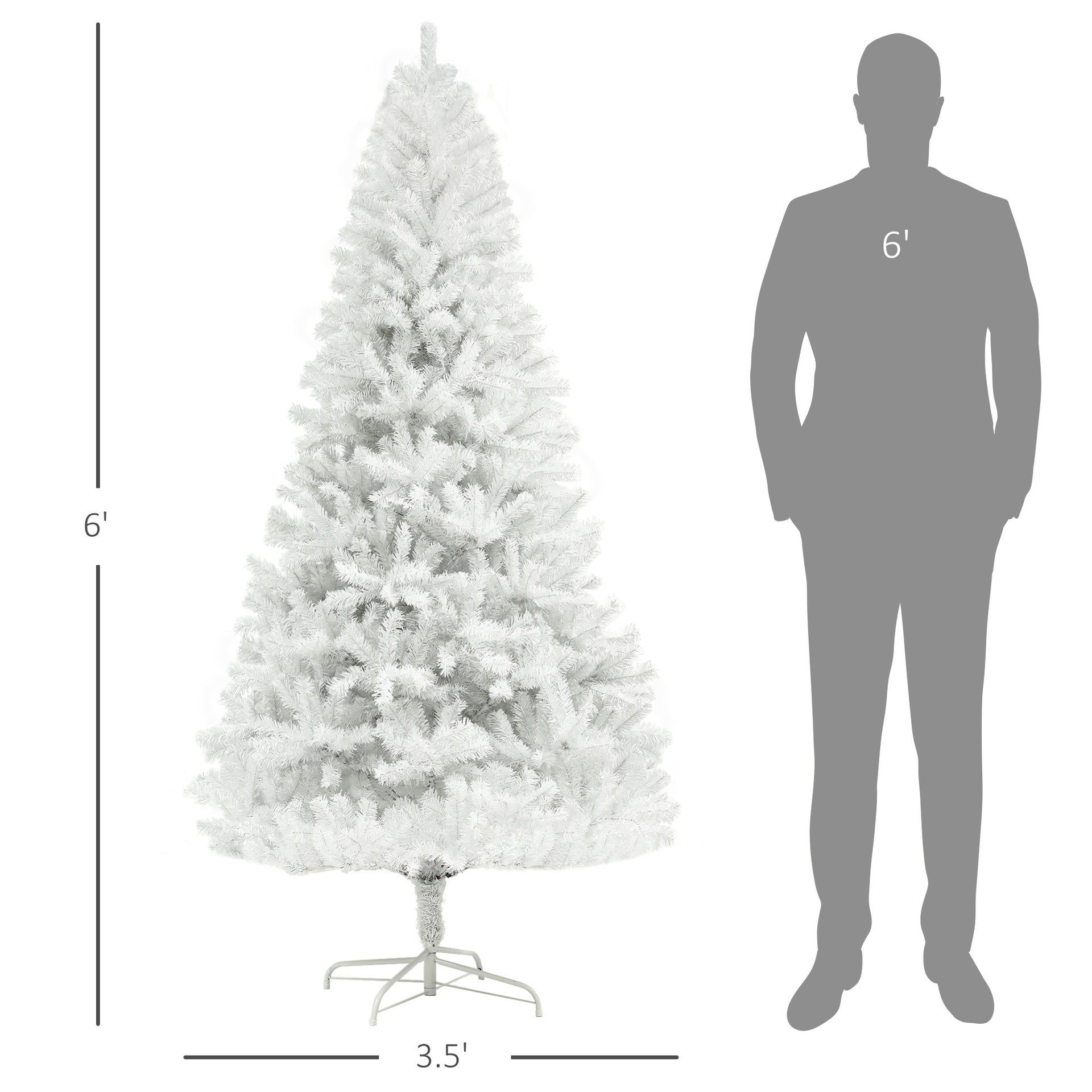 HOMCOM 6ft Unlit Artificial White Christmas Tree, Holiday Decor with 1000 Branch Tips, Auto Open and Steel Base