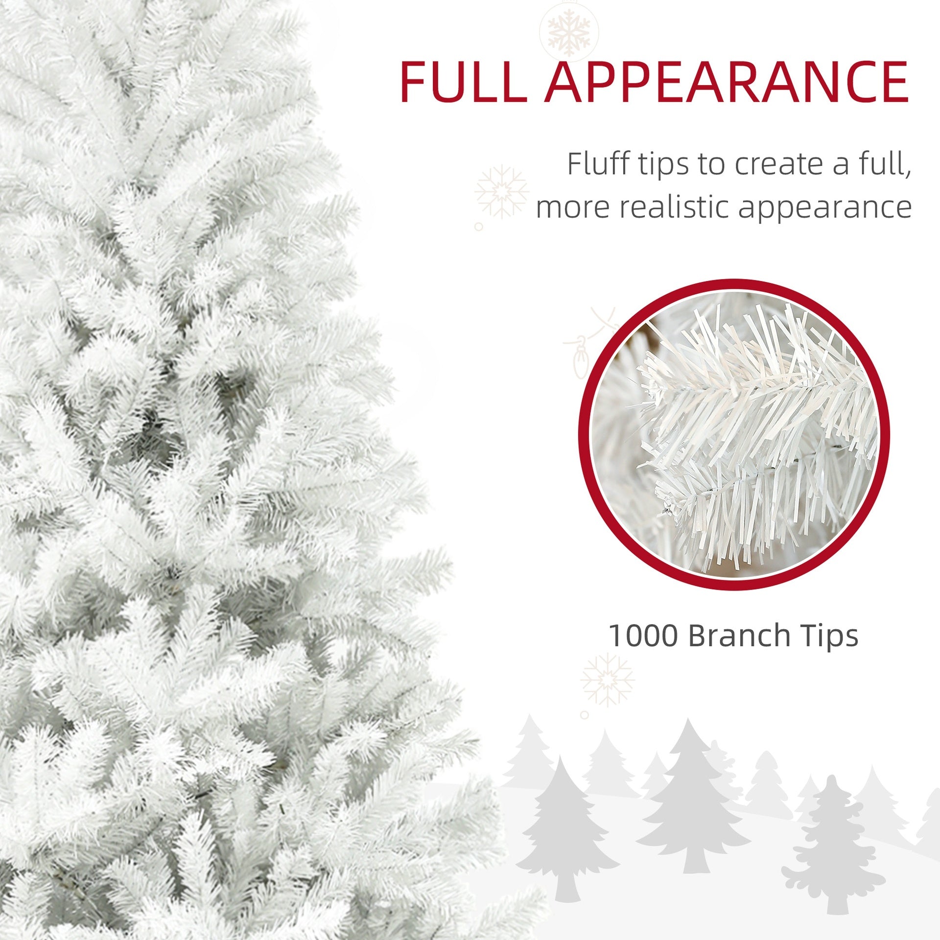 HOMCOM 6ft Unlit Artificial White Christmas Tree, Holiday Decor with 1000 Branch Tips, Auto Open and Steel Base