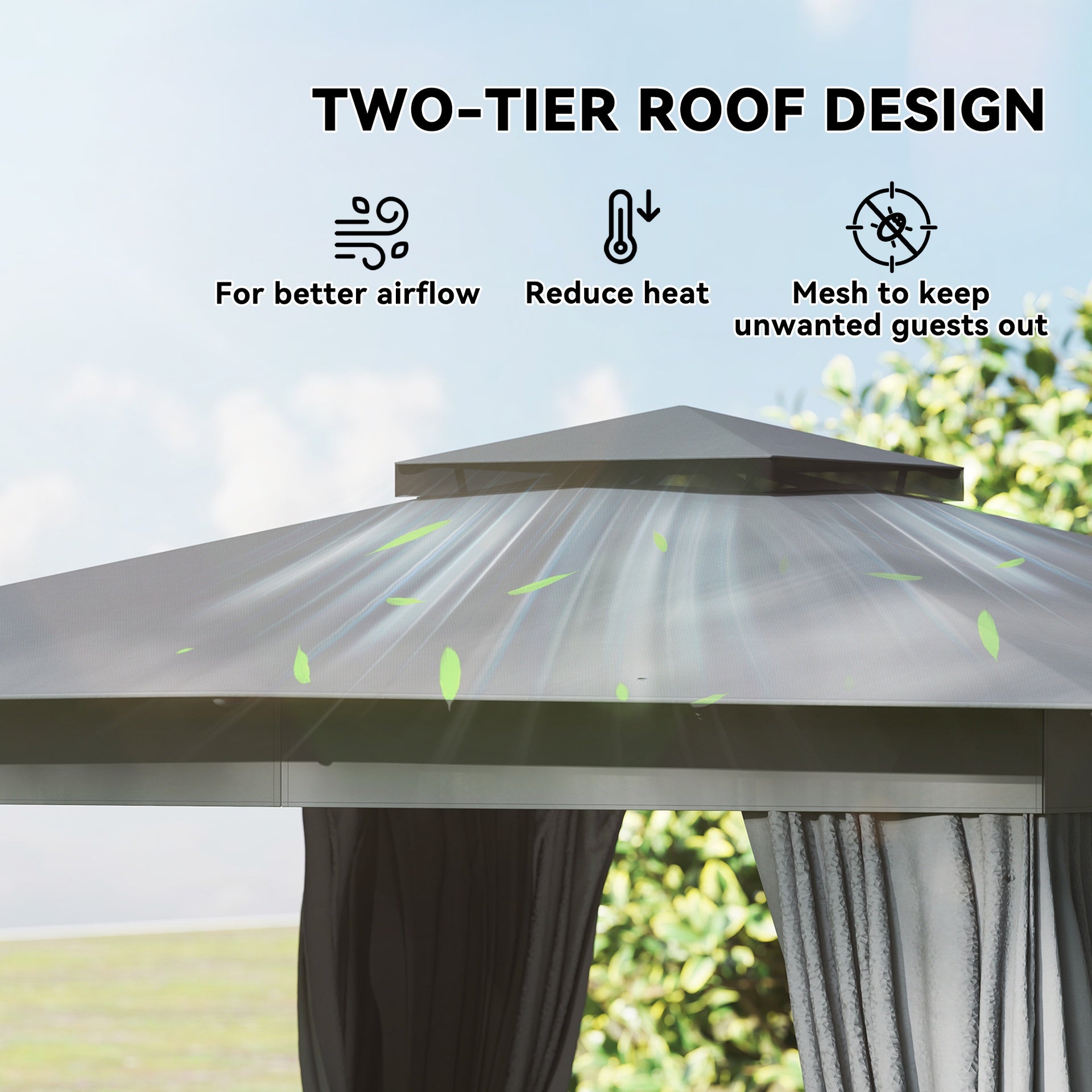 Outsunny 10' x 12' Outdoor Patio Gazebo, Soft Top Gazebo Canopy Shelter with Curtains, Netting, Steel Frame, Hooks, Dark Gray