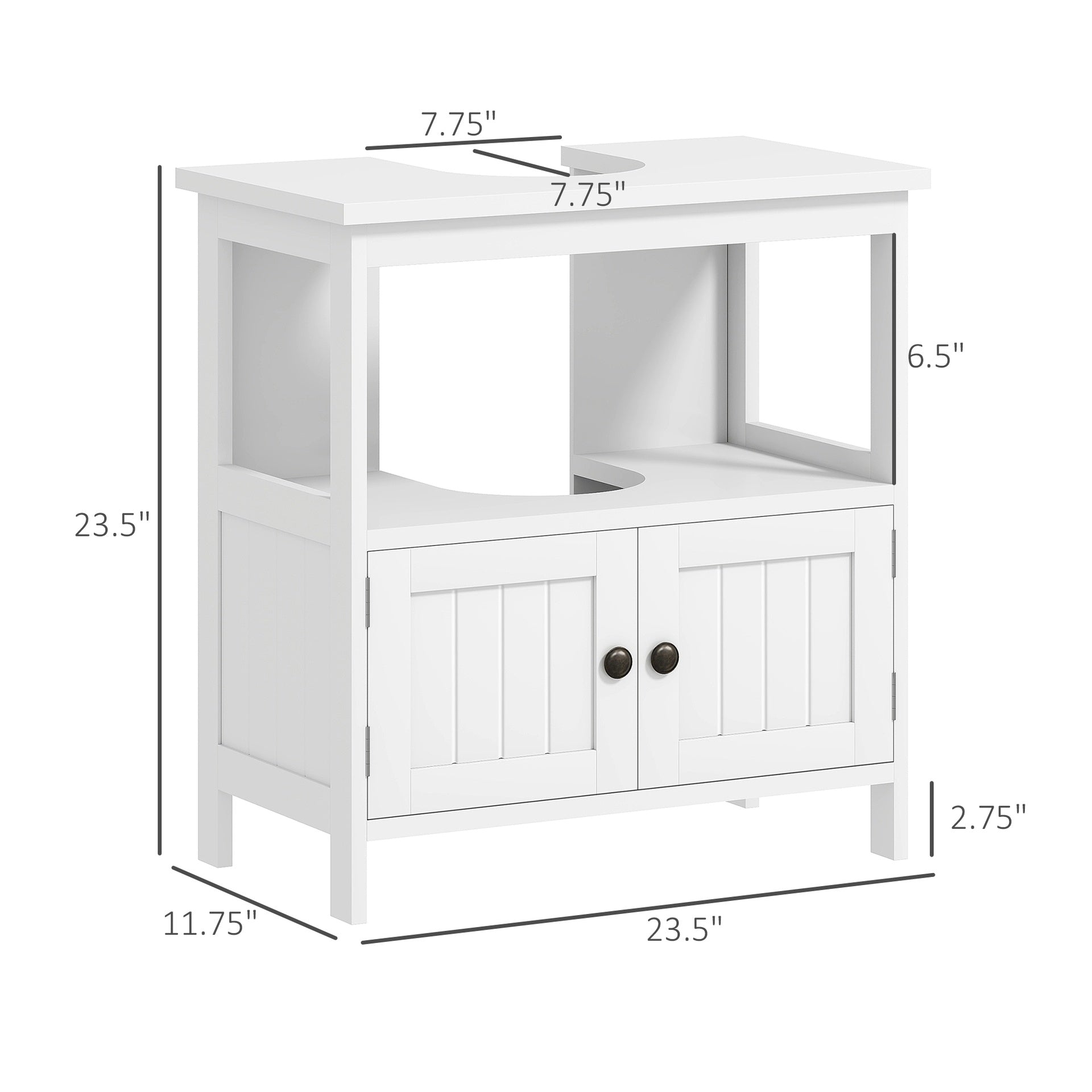kleankin Pedestal Sink Storage Cabinet, Bathroom Under Sink Cabinet with 2 Doors and Open Shelf, Bathroom Vanity, White