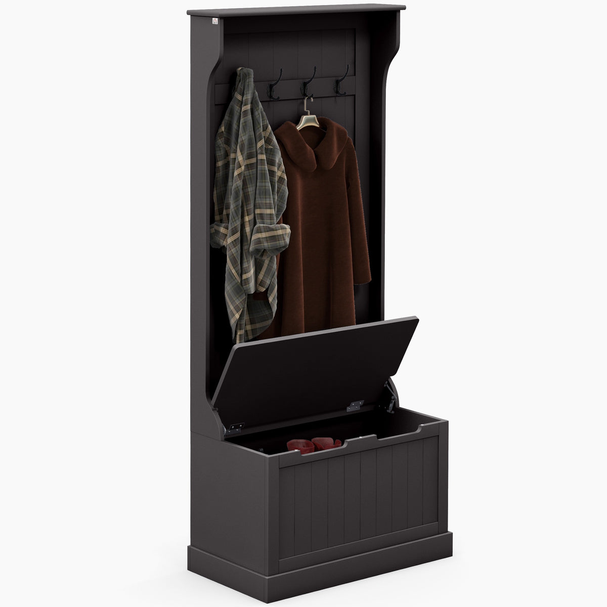 HOMCOM Entryway Hall Tree with Coat Rack and Sitting Bench, Mudroom Bench with Storage and Hooks, Black