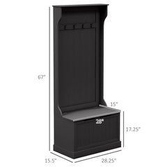 HOMCOM Entryway Hall Tree with Coat Rack and Sitting Bench, Mudroom Bench with Storage and Hooks, Black