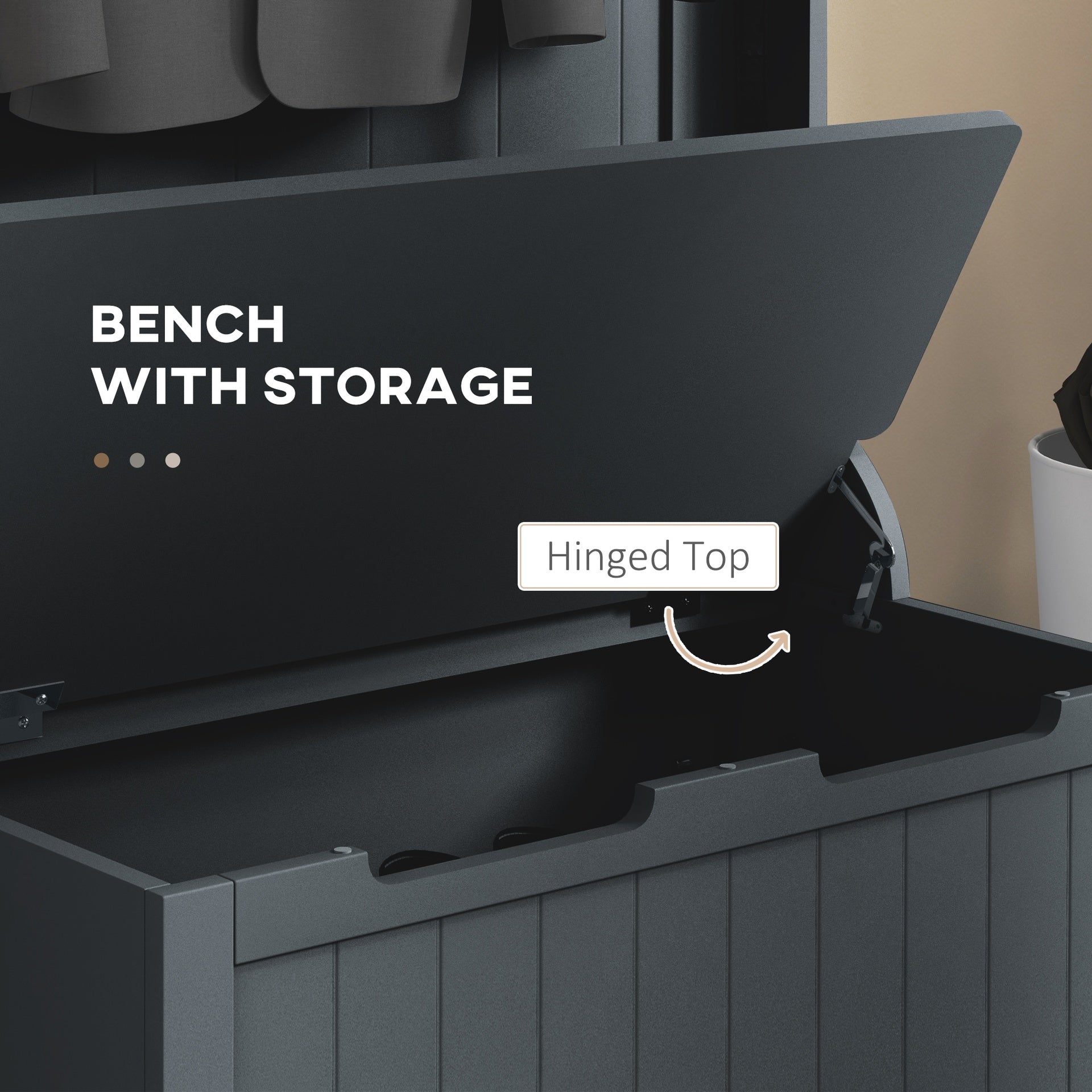 HOMCOM Entryway Hall Tree with Coat Rack and Sitting Bench, Mudroom Bench with Storage and Hooks, Black