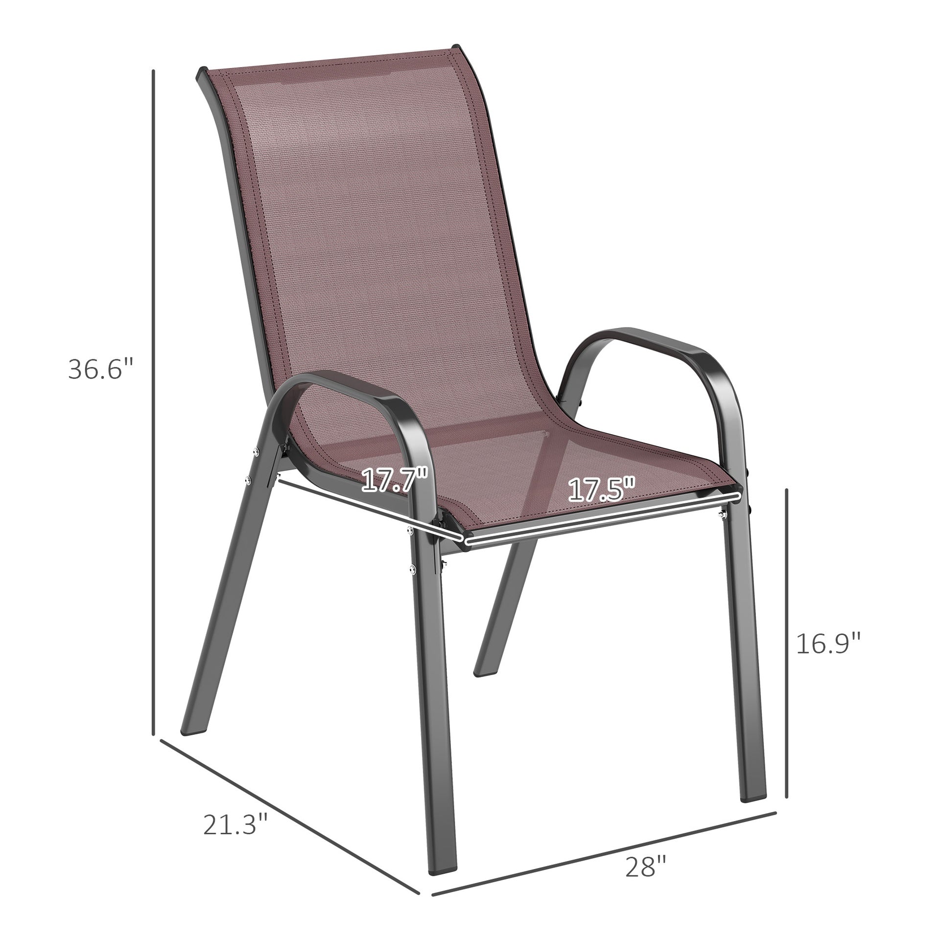 Outsunny Set of 4 Outdoor Dining Chairs, Stackable Patio Chairs with High Back, Breathable Mesh Seat for Garden Lawn, Brown