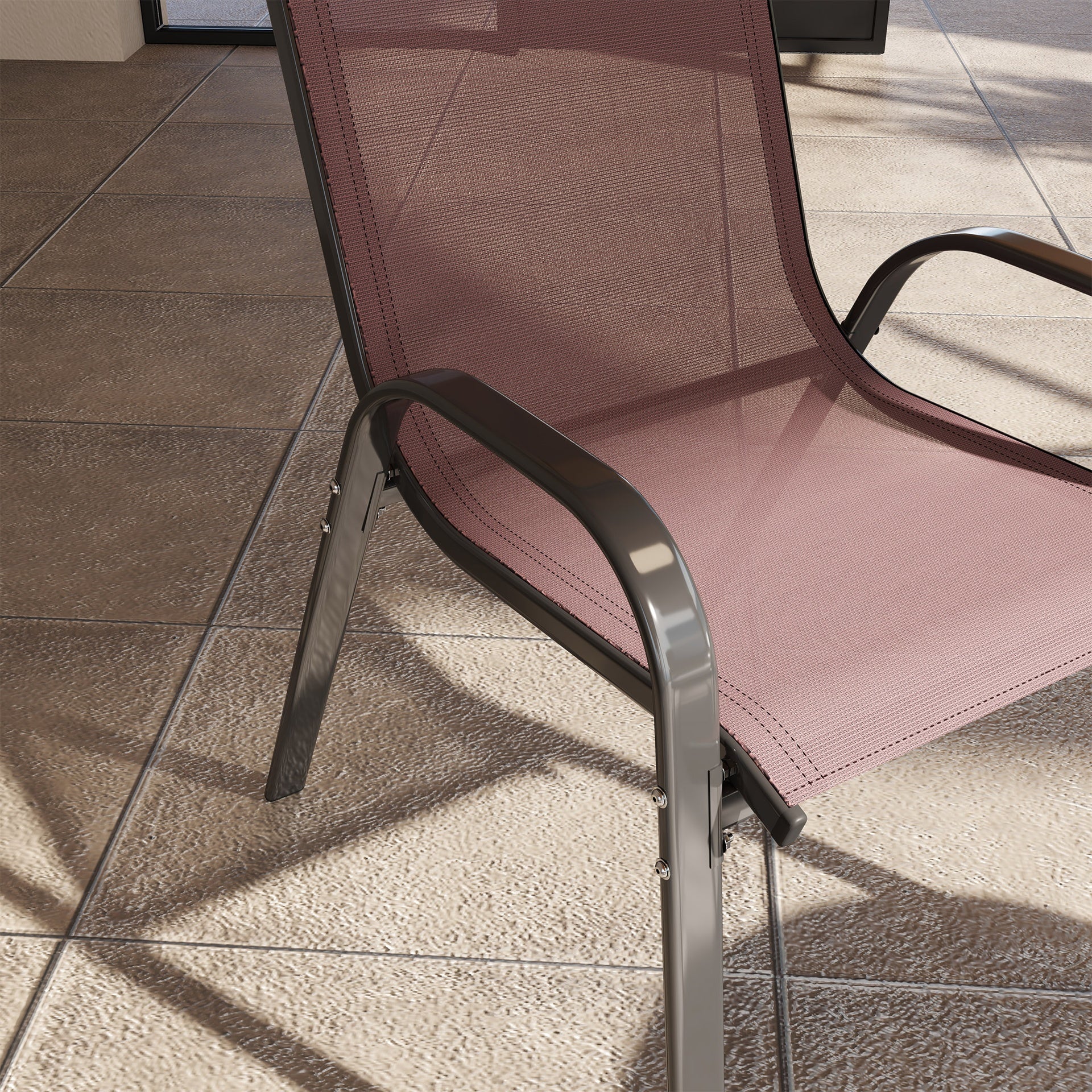 Outsunny Set of 4 Outdoor Dining Chairs, Stackable Patio Chairs with High Back, Breathable Mesh Seat for Garden Lawn, Brown