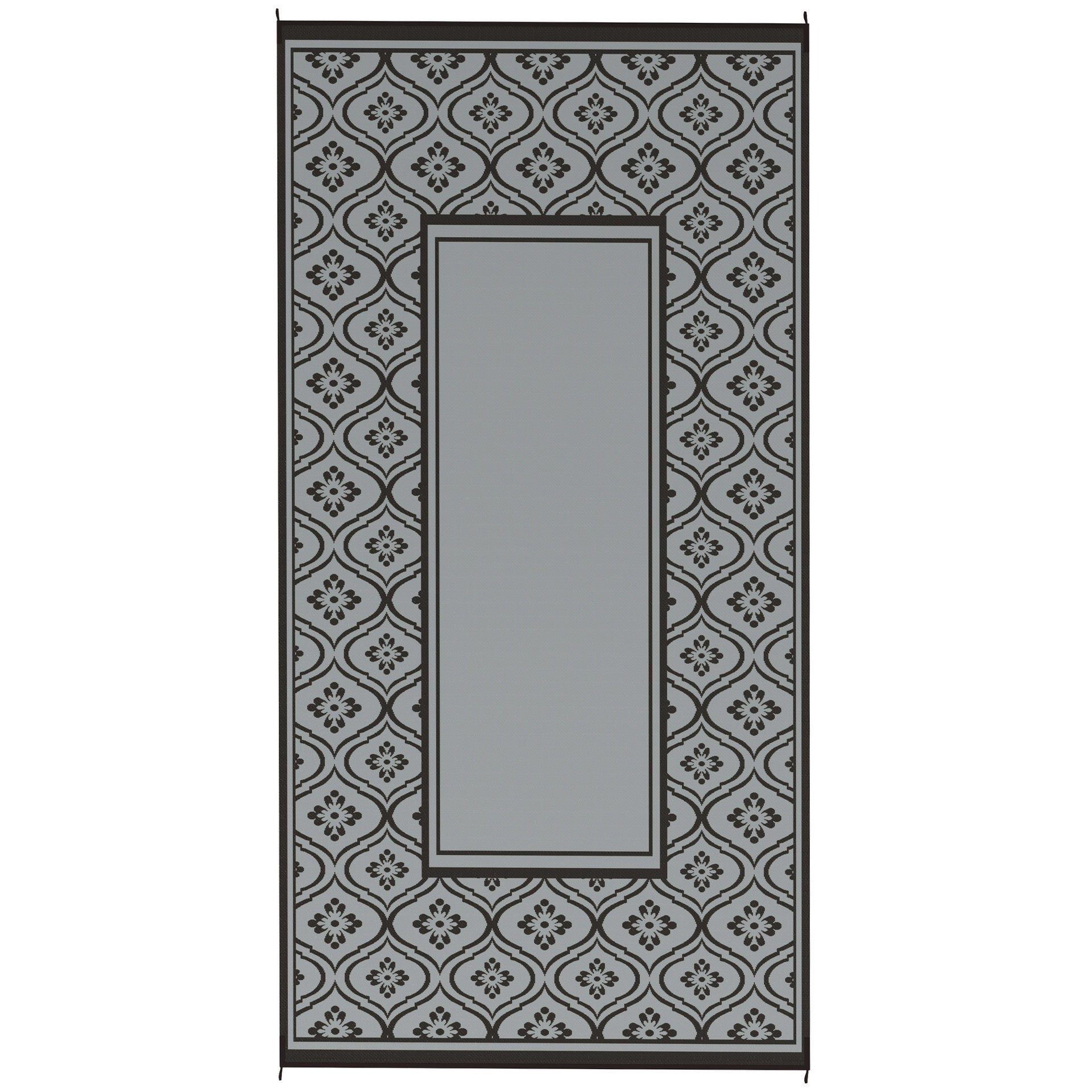 Outsunny Reversible Outdoor Rug, Waterproof Plastic Straw with Carry Bag, 9' x 18', Black & Gray Gourd Border