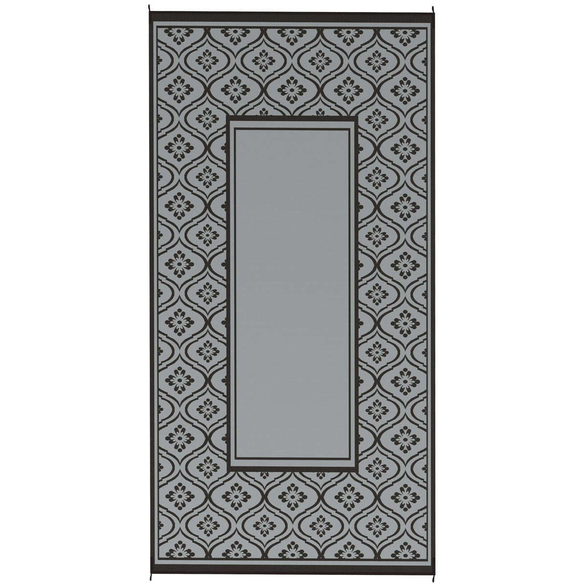 Outsunny Reversible Outdoor Rug, Waterproof Plastic Straw with Carry Bag, 9' x 18', Black & Gray Gourd Border