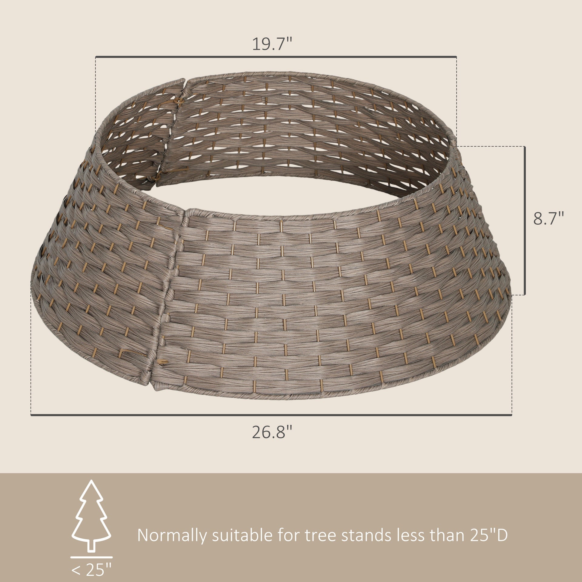 HOMCOM 27 inch Rustic Christmas Tree Skirt, Plastic Woven Christmas Tree Collar for Party, Holiday, Home Decoration, Coffee