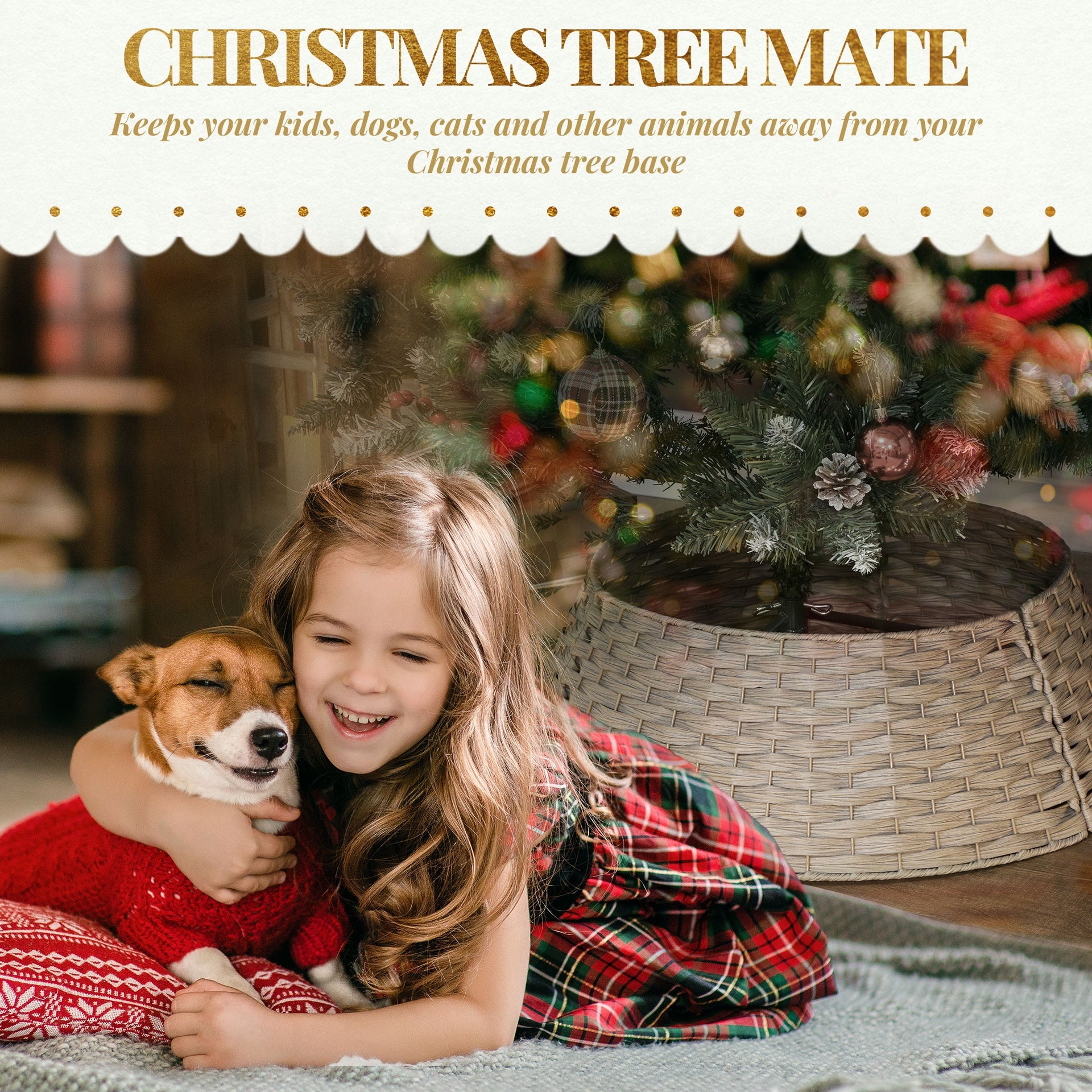 HOMCOM 27 inch Rustic Christmas Tree Skirt, Plastic Woven Christmas Tree Collar for Party, Holiday, Home Decoration, Coffee