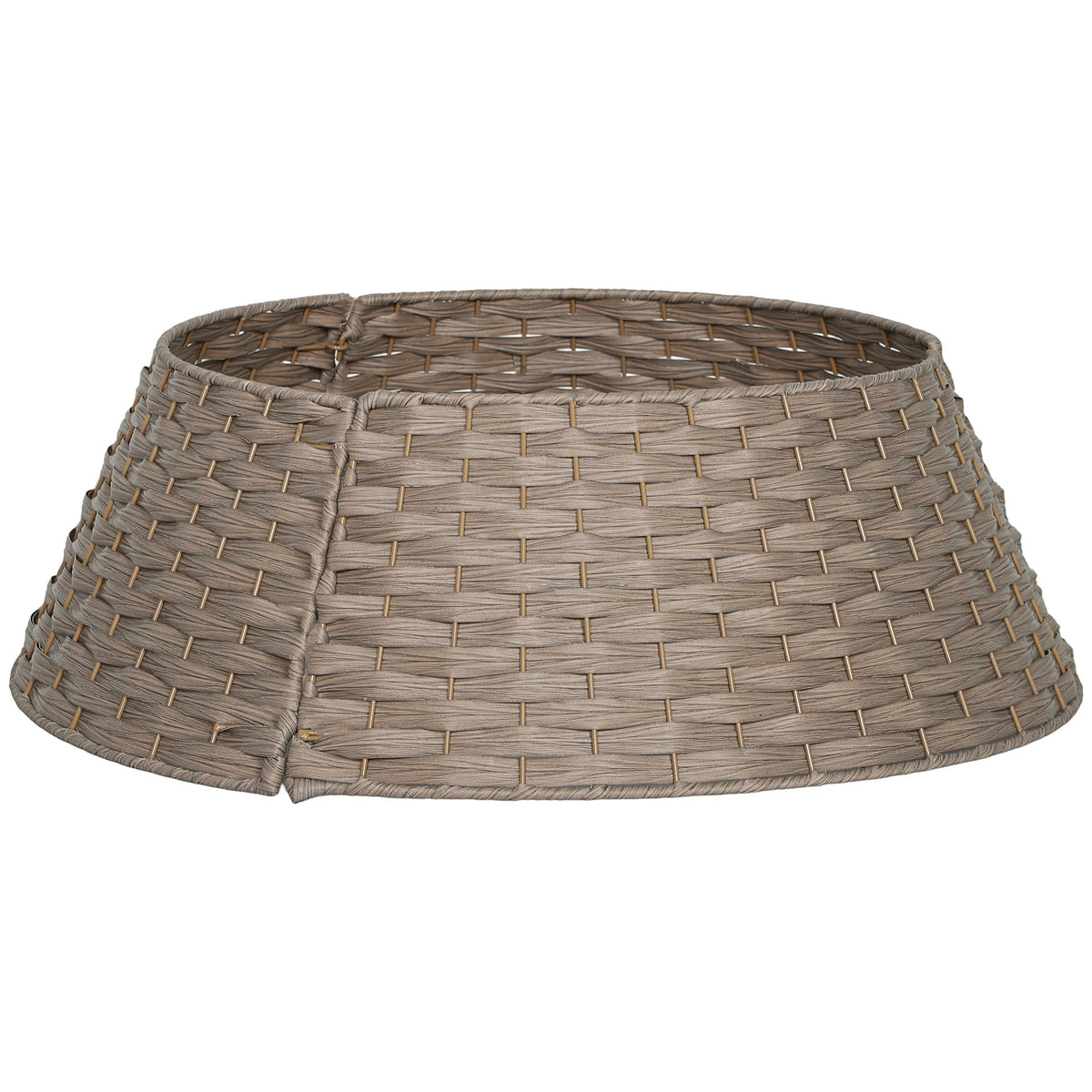 HOMCOM 27 inch Rustic Christmas Tree Skirt, Plastic Woven Christmas Tree Collar for Party, Holiday, Home Decoration, Coffee