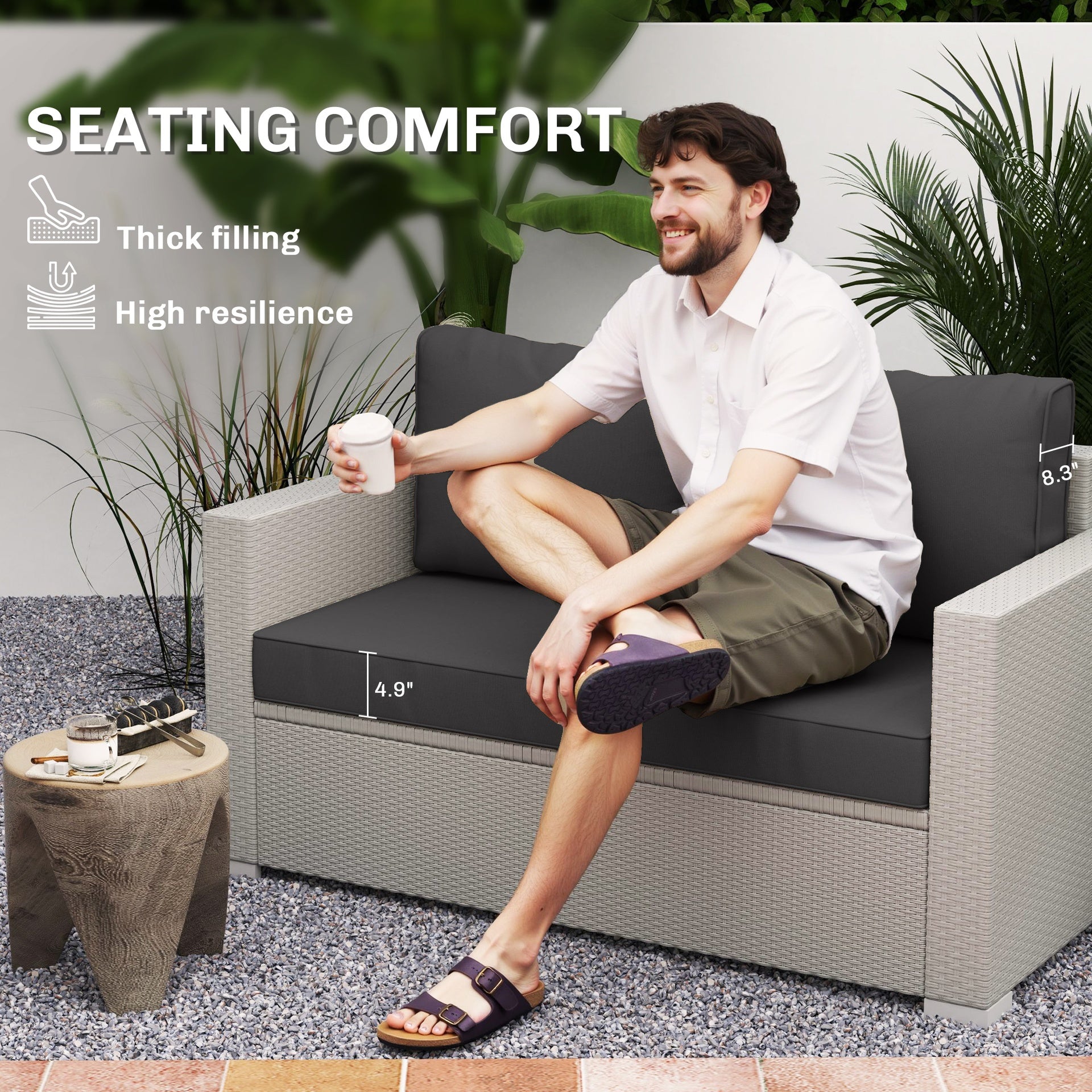 Outsunny 2 Seat Patio Furniture Cushions, Thick Outdoor Loveseat Cushion Set with Removable Cover, 46x26x5 in, Black