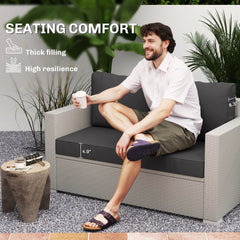 Outsunny 2 Seat Patio Furniture Cushions, Thick Outdoor Loveseat Cushion Set with Removable Cover, 46x26x5 in, Black