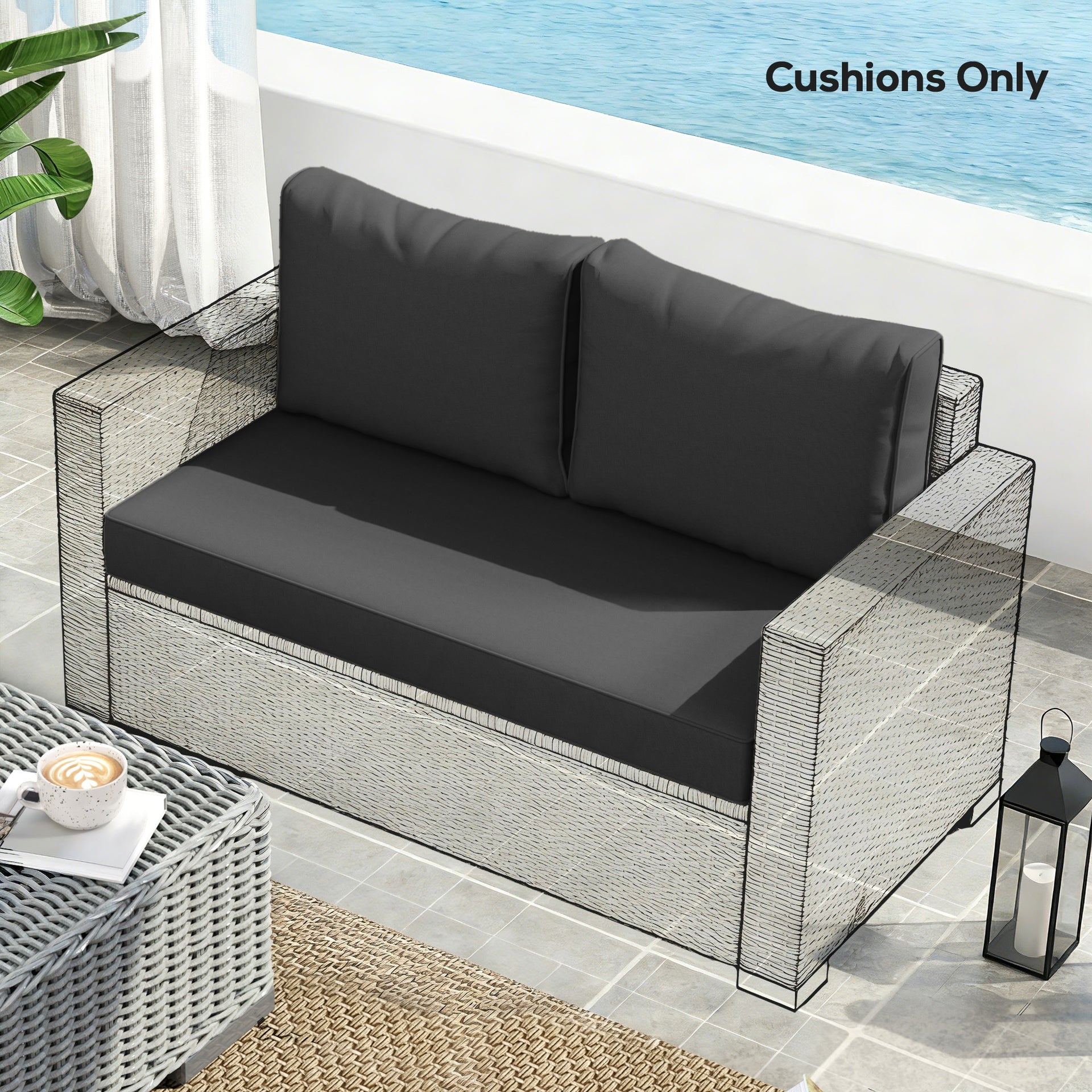 Outsunny 2 Seat Patio Furniture Cushions, Thick Outdoor Loveseat Cushion Set with Removable Cover, 46x26x5 in, Black