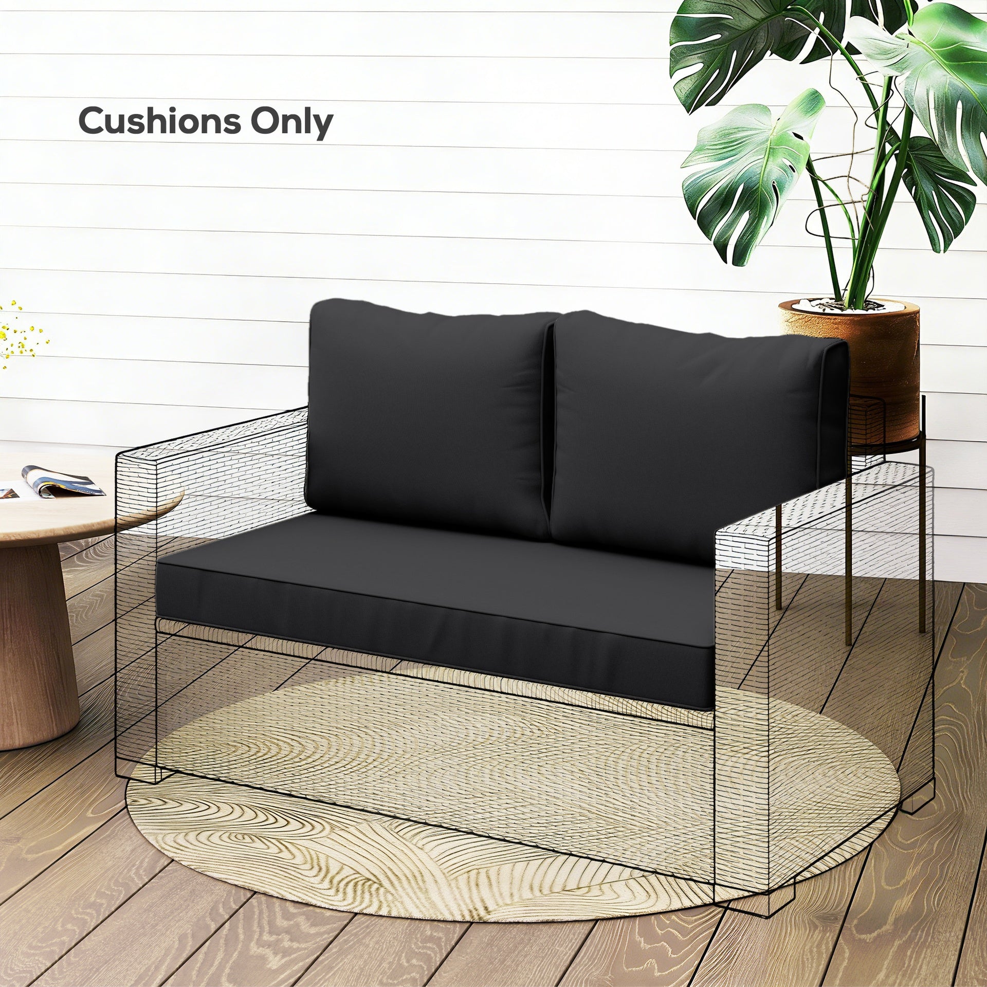Outsunny 2 Seat Patio Furniture Cushions, Thick Outdoor Loveseat Cushion Set with Removable Cover, 46x26x5 in, Black