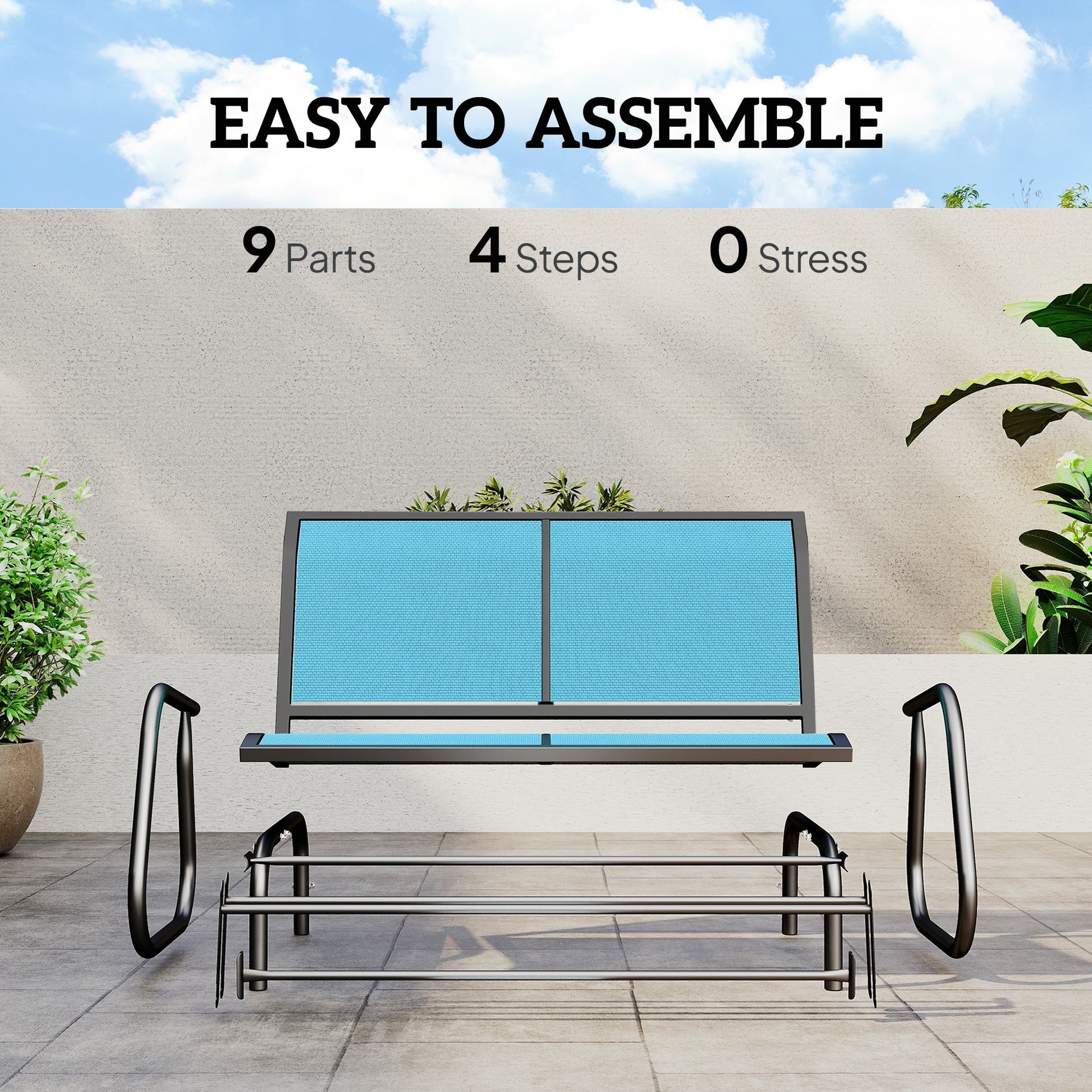 Outsunny 2-Person Outdoor Glider Bench, Patio Double Swing Rocking Chair Loveseat w/Powder Coated Steel Frame for Backyard Garden Porch, Blue