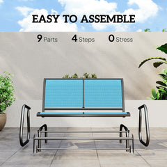 Outsunny 2-Person Outdoor Glider Bench, Patio Double Swing Rocking Chair Loveseat w/Powder Coated Steel Frame for Backyard Garden Porch, Blue