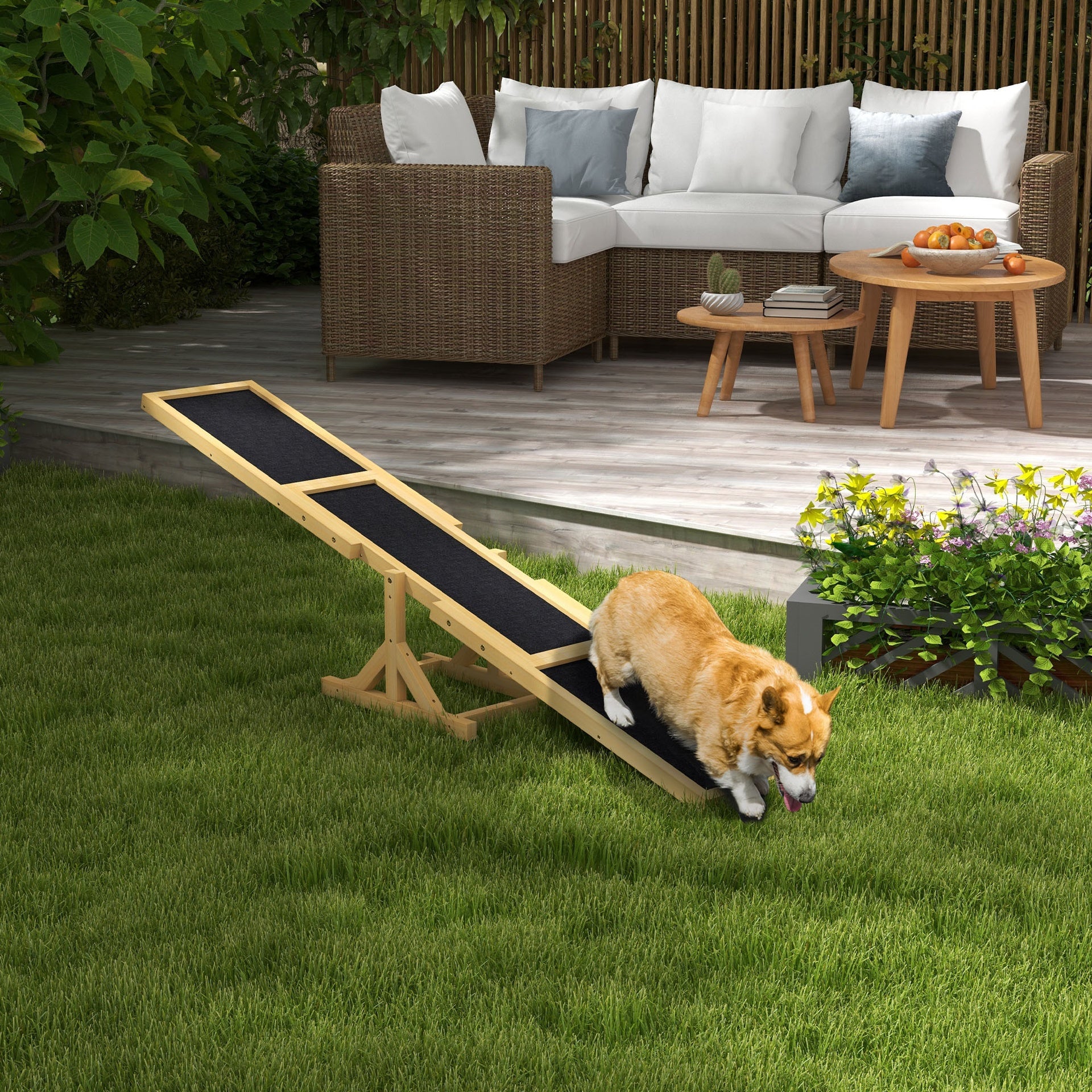 PawHut Wooden Dog Agility Seesaw for Training and Exercise, Yellow