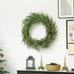 HOMCOM 24 inch Christmas Wreath, Artificial Norfolk Pine Wreath with Pine Cones and 88 Realistic Branches for Door, Wall