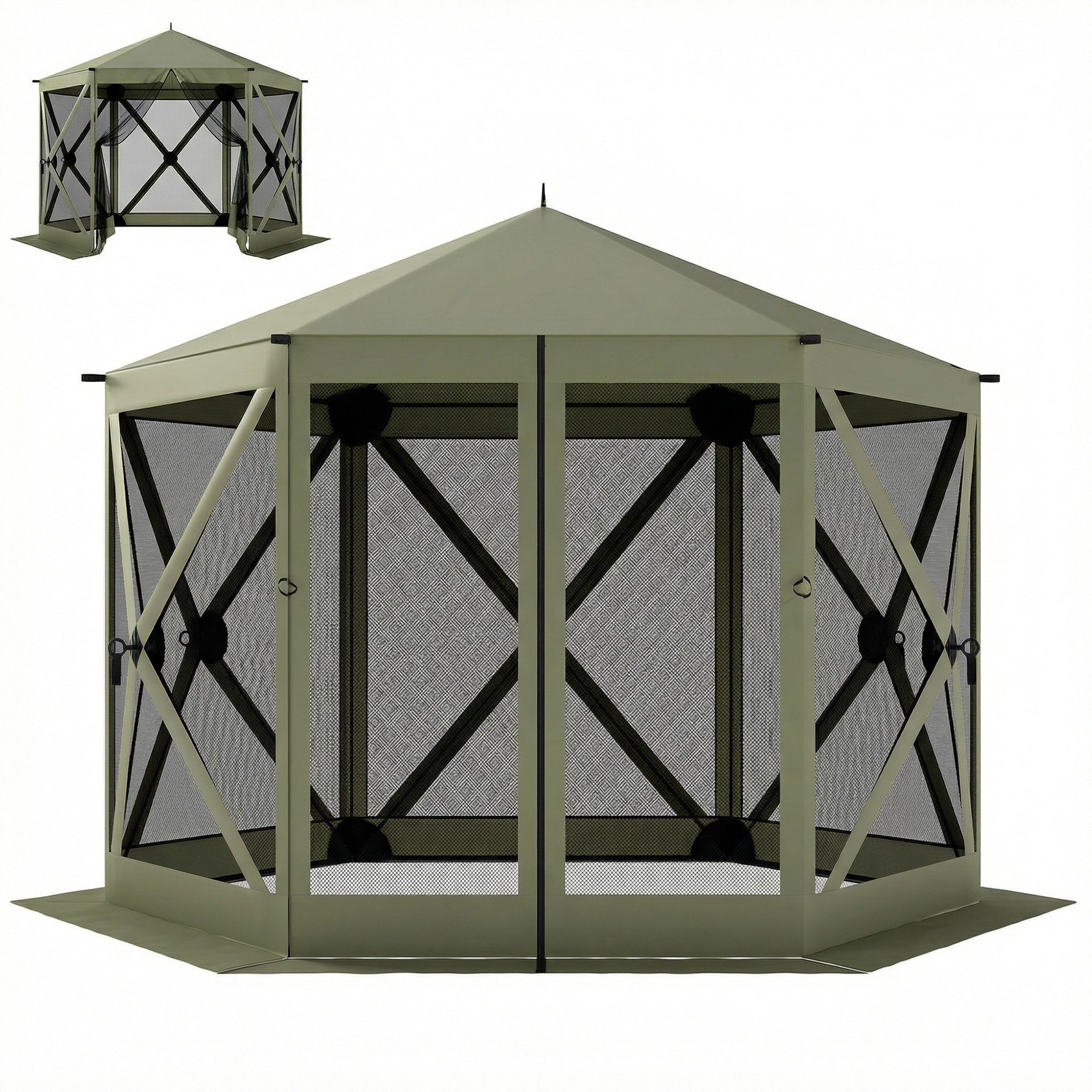 Outsunny 10 x 11 ft Pop Up Gazebo Screen Tent, Portable Instant Camping Canopy Screen House with Nettings, Carry Bag, Dark Green