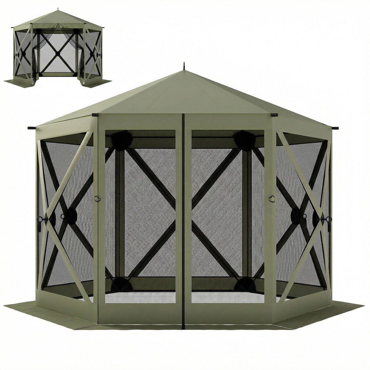 Outsunny 10 x 11 ft Pop Up Gazebo Screen Tent, Portable Instant Camping Canopy Screen House with Nettings, Carry Bag, Dark Green